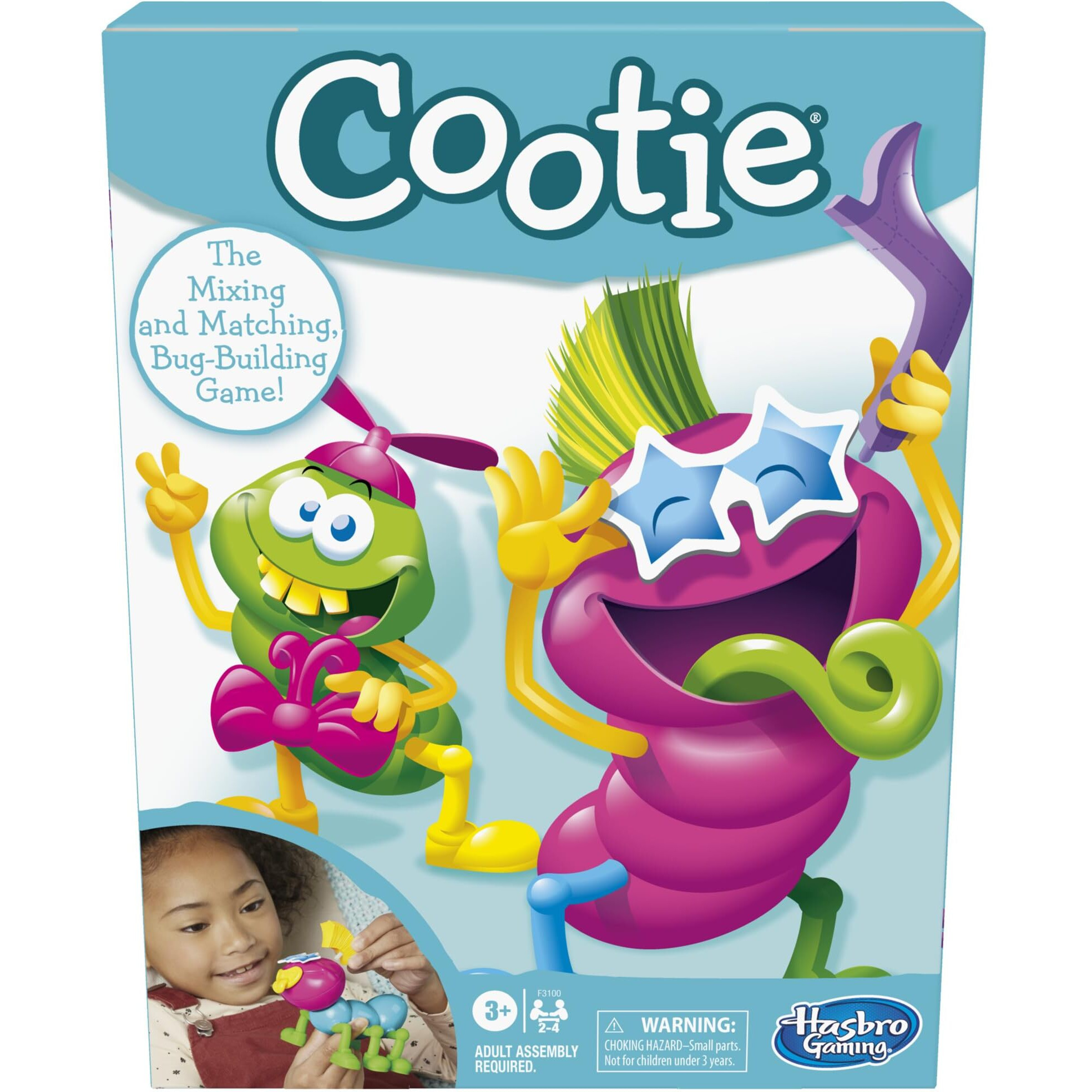 Hasbro Gaming Cootie Mixing and Matching Bug-Building Kids Board Game, Easy and Fun Preschool Games, 2-4 Players, Easter Basket Stuffers or Gifts, Ages 3+