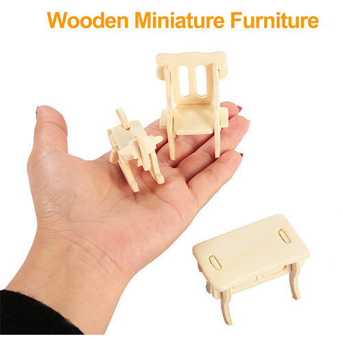 3D Wooden Dollhouse Furniture Puzzles DIY Miniature Furniture Models Set