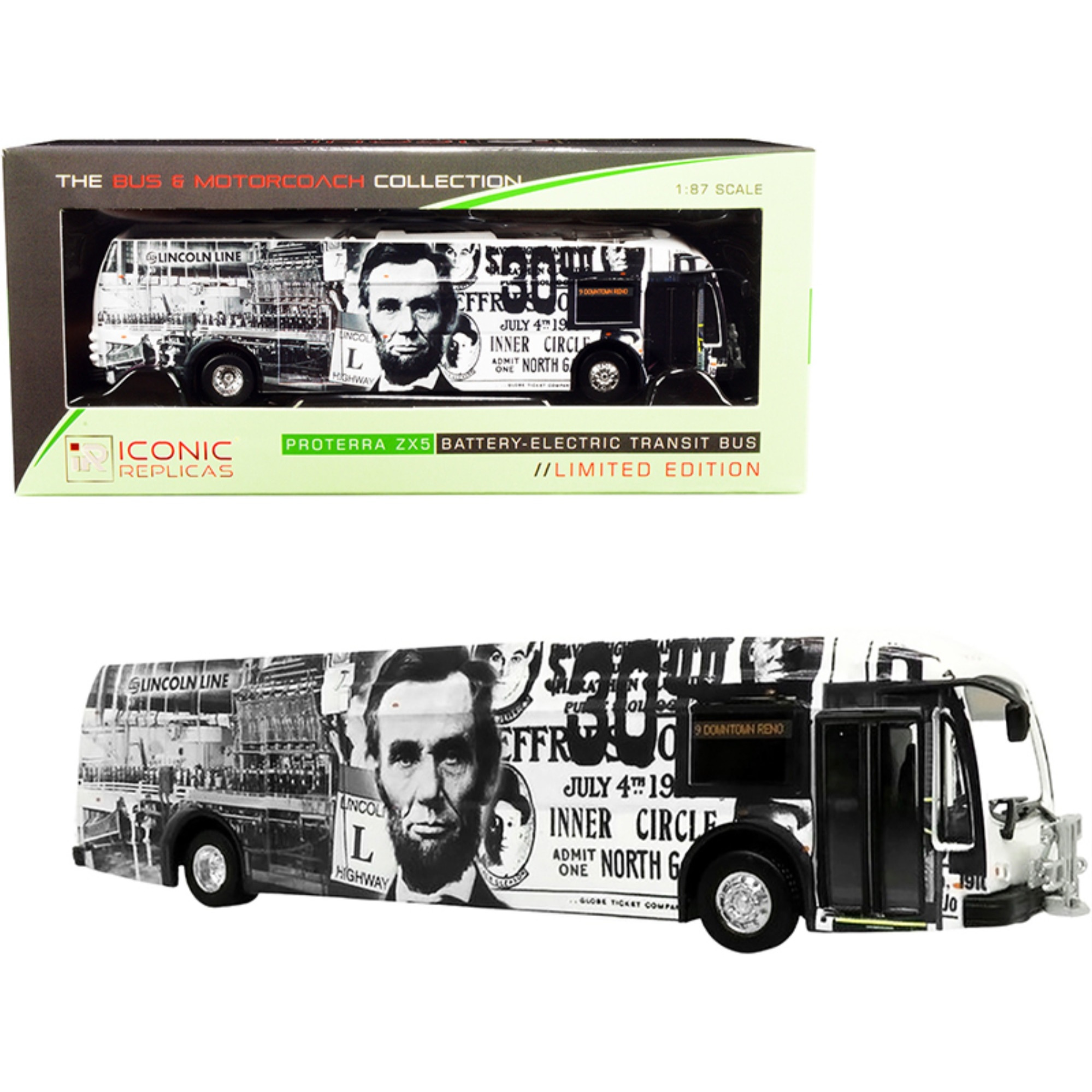 Proterra ZX5 Battery-Electric Transit Bus 9 &quotDowntown Reno" &quotLincoln Line" (Nevada) &quotThe Bus & Motorcoach Collection" 1/87 (HO) Diecast Model by Iconic Replicas