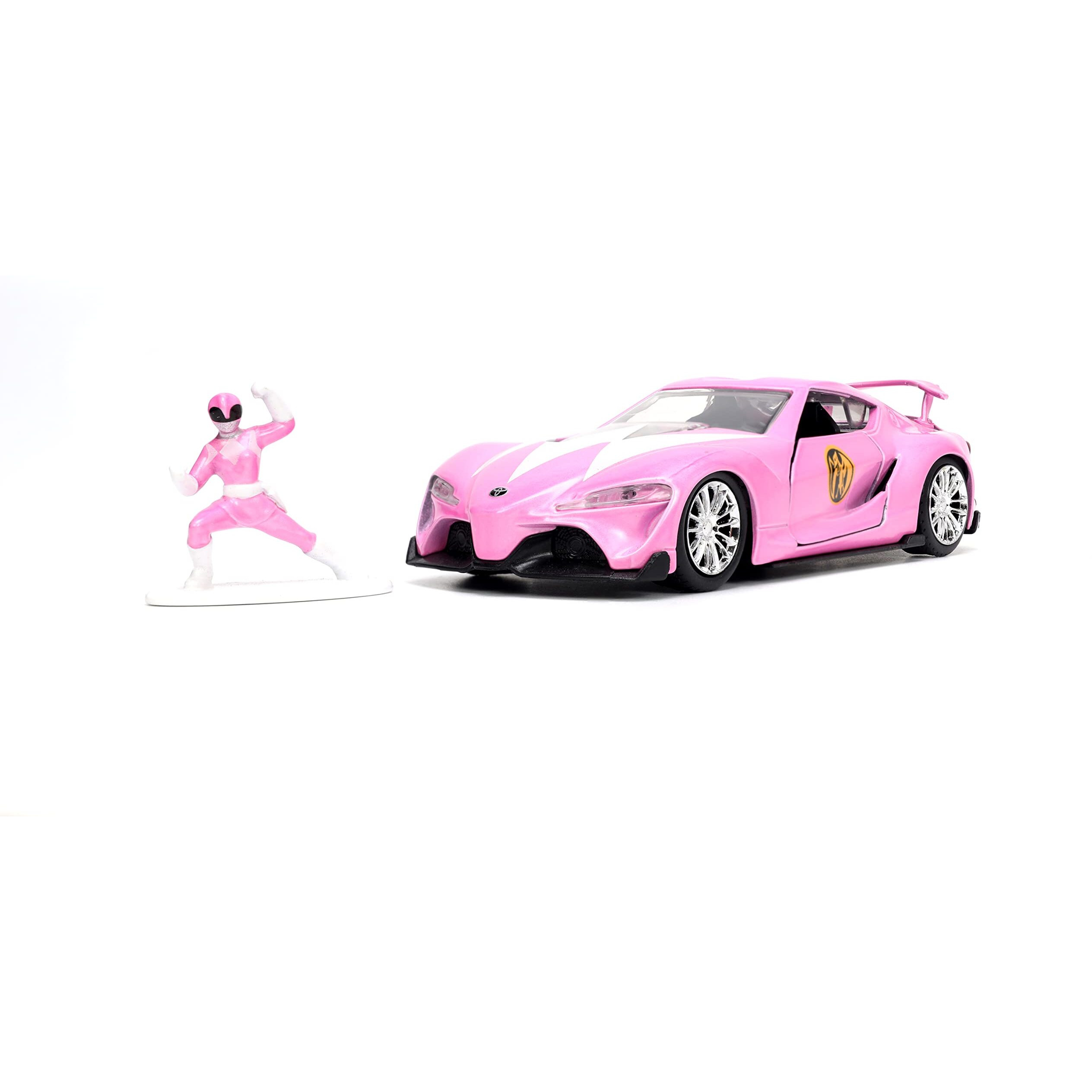 Toyota FT-1 Concept Pink Metallic and Pink Ranger Diecast Figurine &quotPower Rangers" &quotHollywood Rides" Series 1/32 Diecast Model Car by Jada