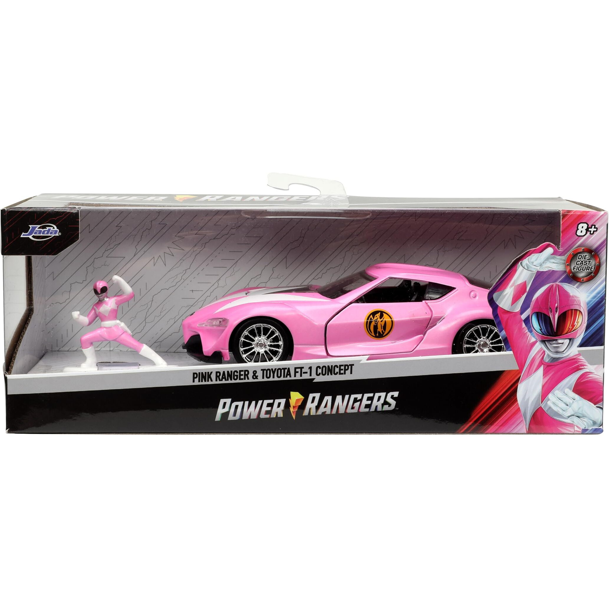 Toyota FT-1 Concept Pink Metallic and Pink Ranger Diecast Figurine &quotPower Rangers" &quotHollywood Rides" Series 1/32 Diecast Model Car by Jada