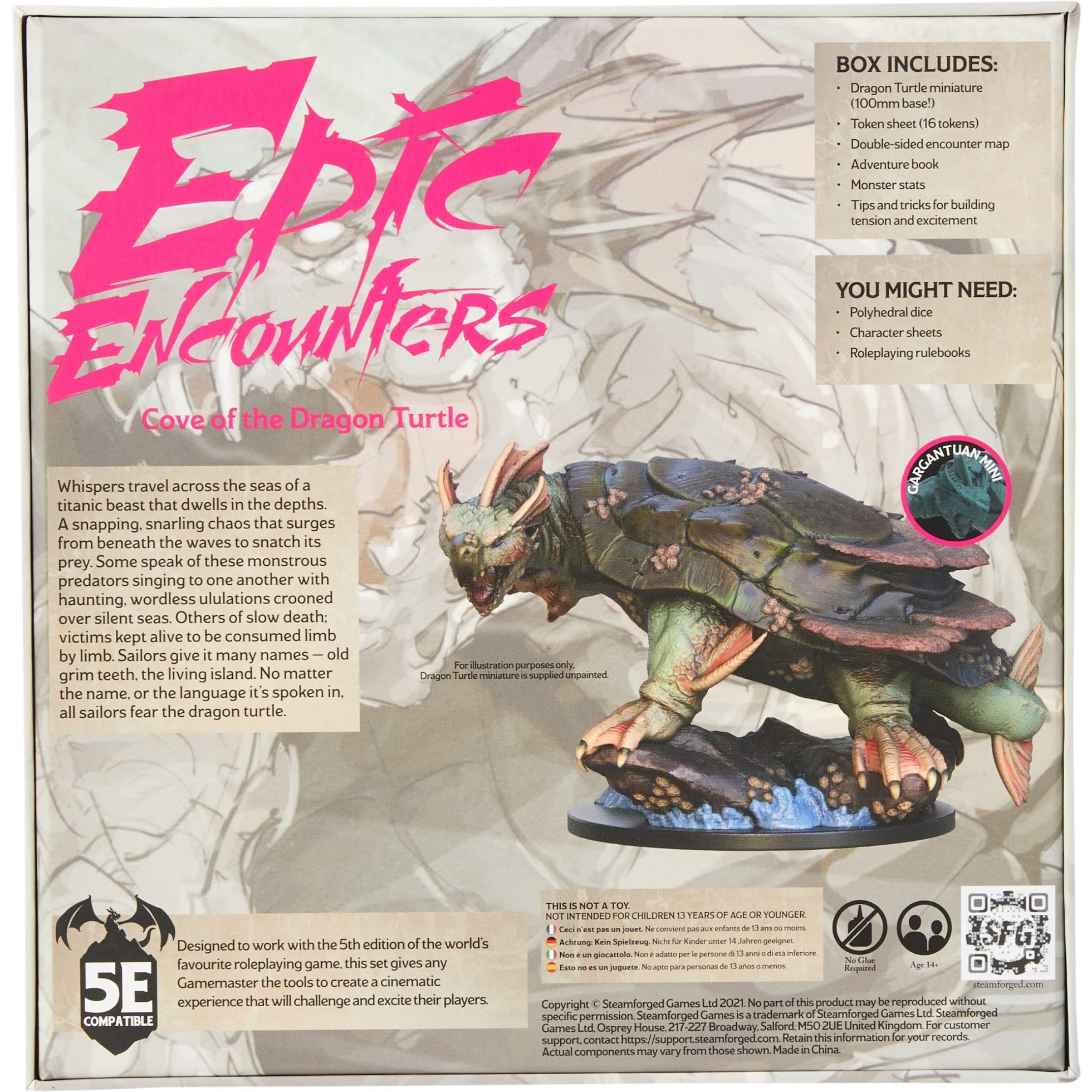 Epic Encounters Cove of The Dragon Turtle - RPG Fantasy Roleplaying Tabletop Game with Huge Boss Miniature, Double-Sided Game Mat, & Game Master Adventure Book with Monster Stats, 5E Compatible