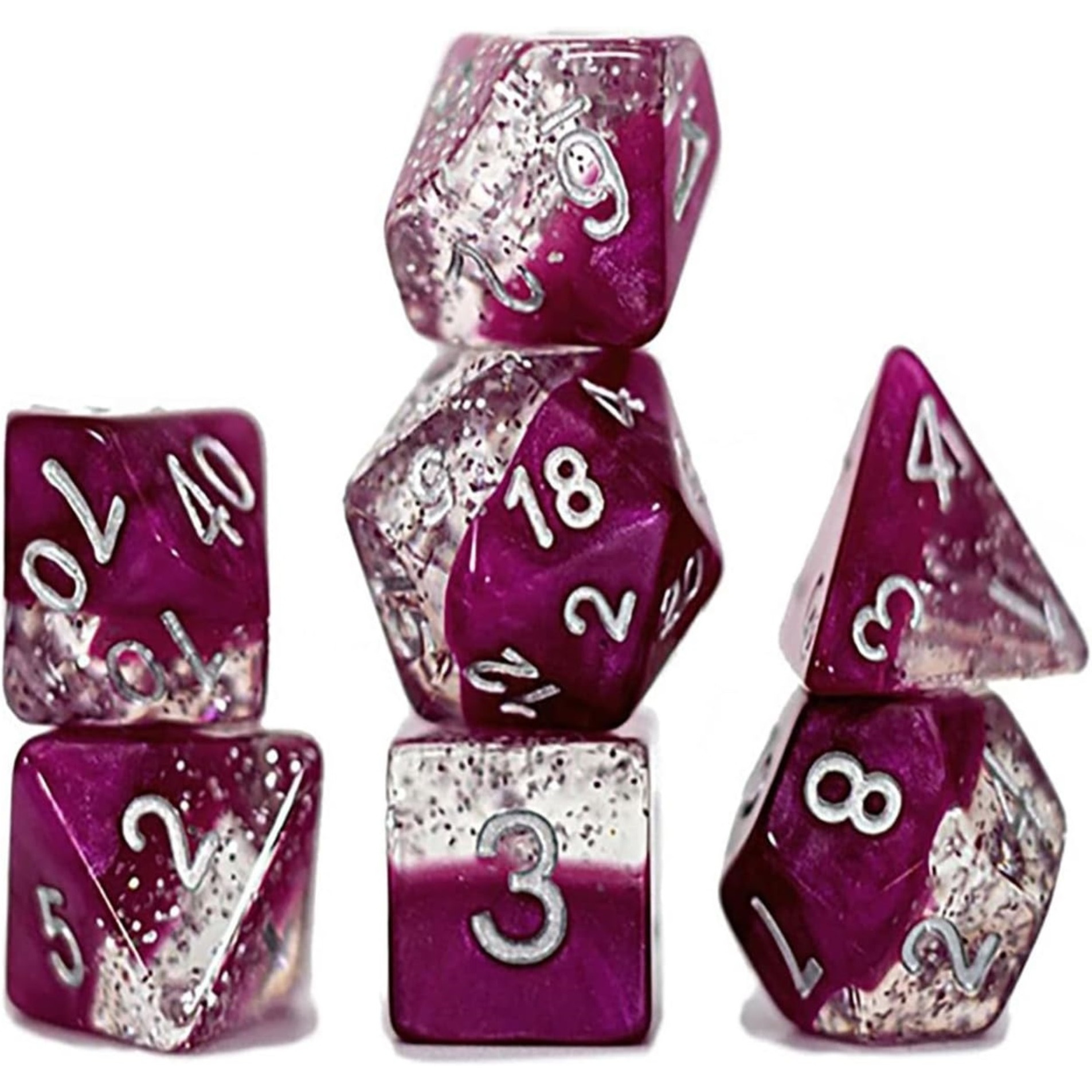Gate Keeper Games Halfsies Dice Glitter Edition Wine - 7 Piece RPG Dice Set, Gate Keeper Games, Roleplaying, Comes in Plastic Dice Keeper, Wine & Fine Silver Glitter, 2 Tone Dice Set