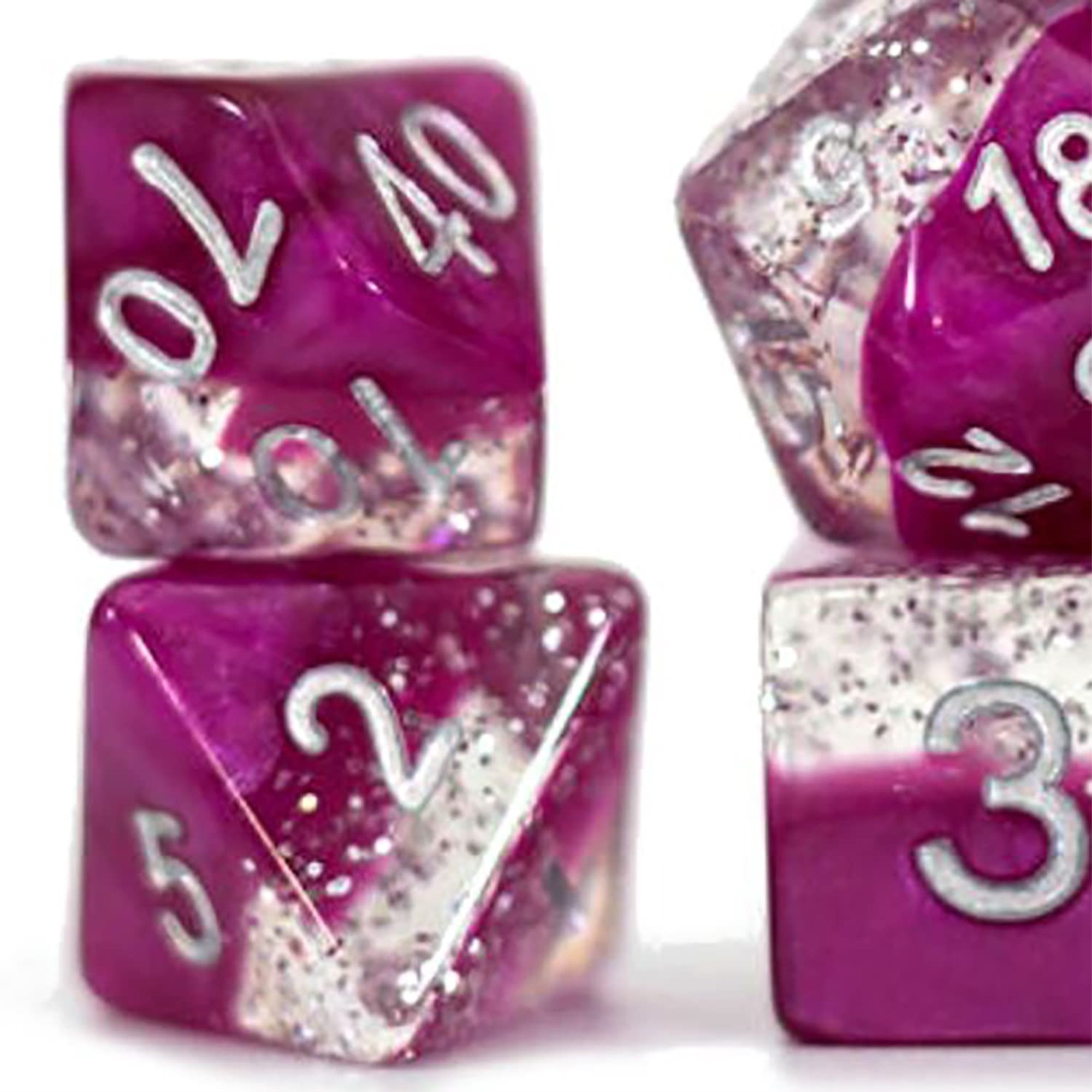 Gate Keeper Games Halfsies Dice Glitter Edition Wine - 7 Piece RPG Dice Set, Gate Keeper Games, Roleplaying, Comes in Plastic Dice Keeper, Wine & Fine Silver Glitter, 2 Tone Dice Set