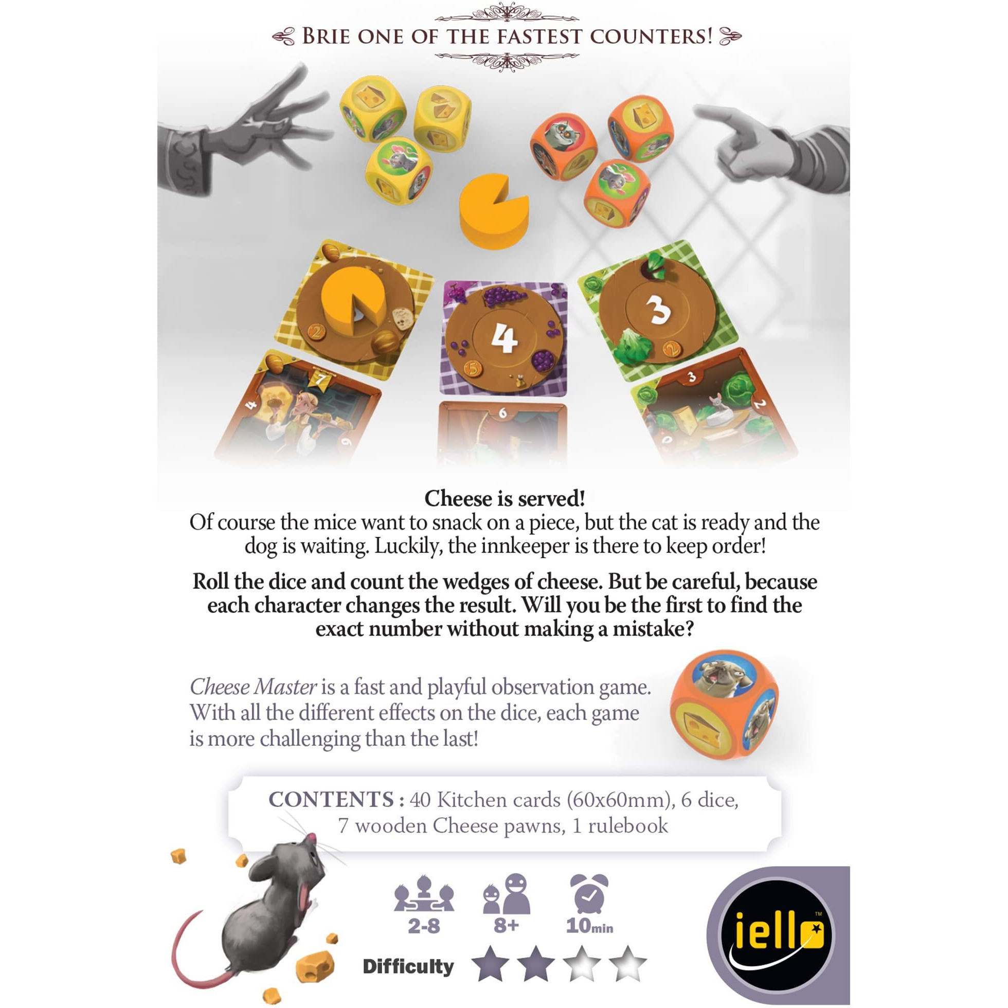 IELLO Cheese Master - The Game of Musical Cheese, Card Game by Iello, Fast & Playful Observation Game, Fun for The Whole Family, Roll & Count, Ages 8+, 2- 8 Players, 10 Minute Playing Time