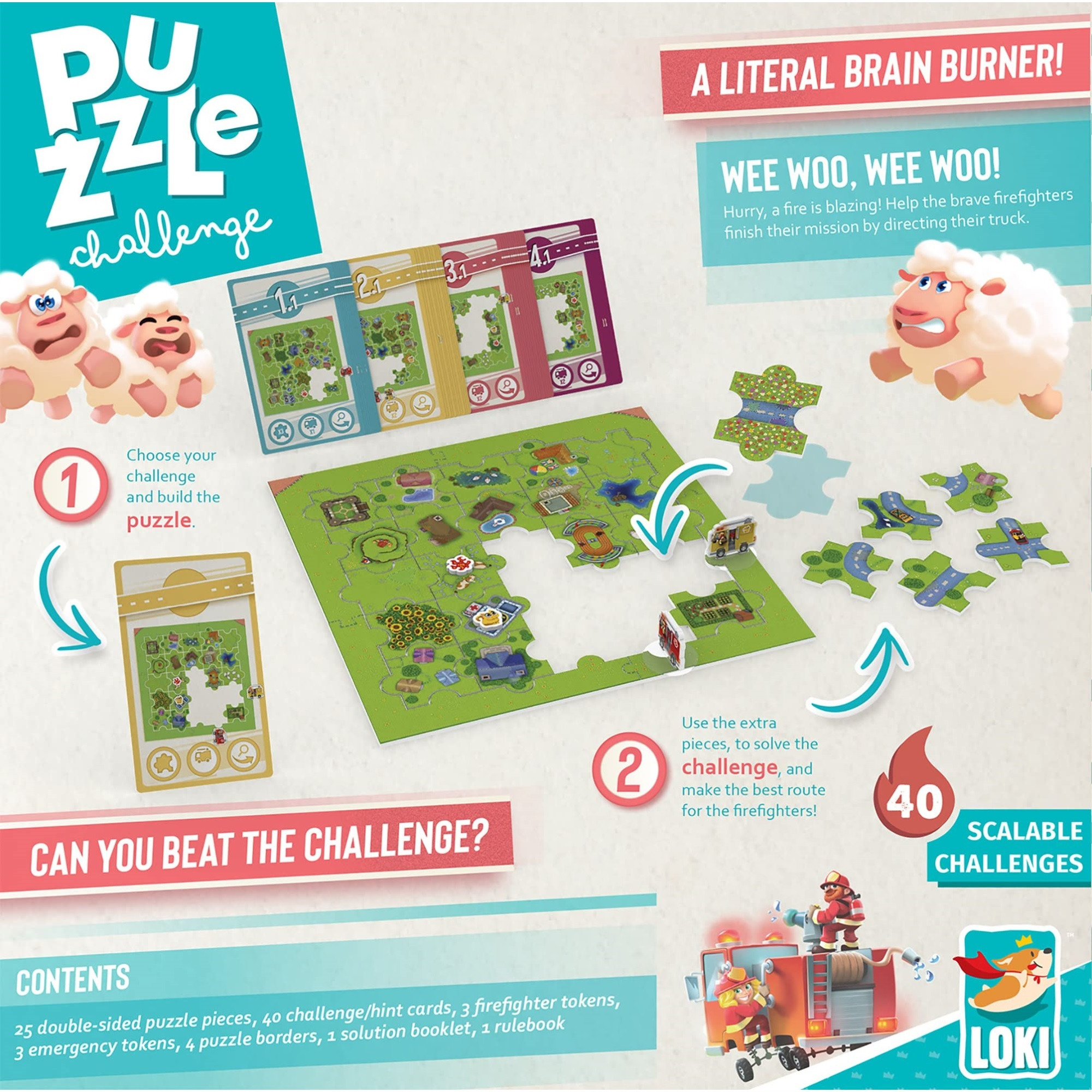 LOKI IELLO Puzzle Challenge Firefighters to The Rescue - 40 Challenges, Games, Learn How to Fulfill A Puzzle W/Funny Objectives, Children's Game, 1 Player, Ages 6+
