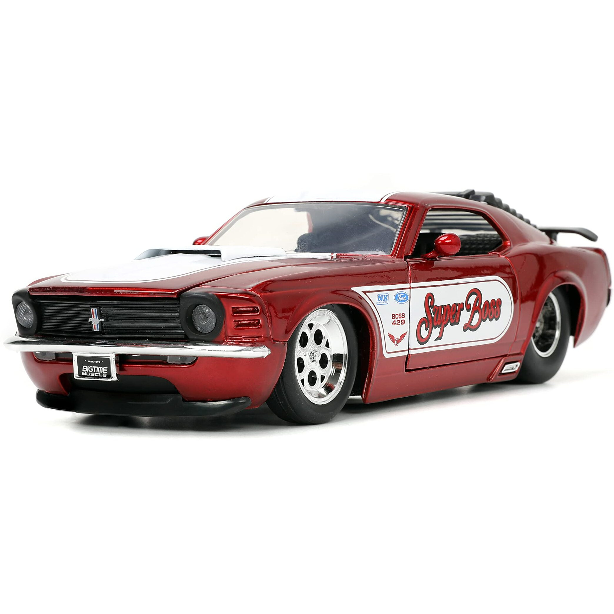 1970 Ford Mustang Boss 429 Candy Red with White Stripes &quotSuper Boss" &quotBigtime Muscle" Series 1/24 Diecast Model Car by Jada