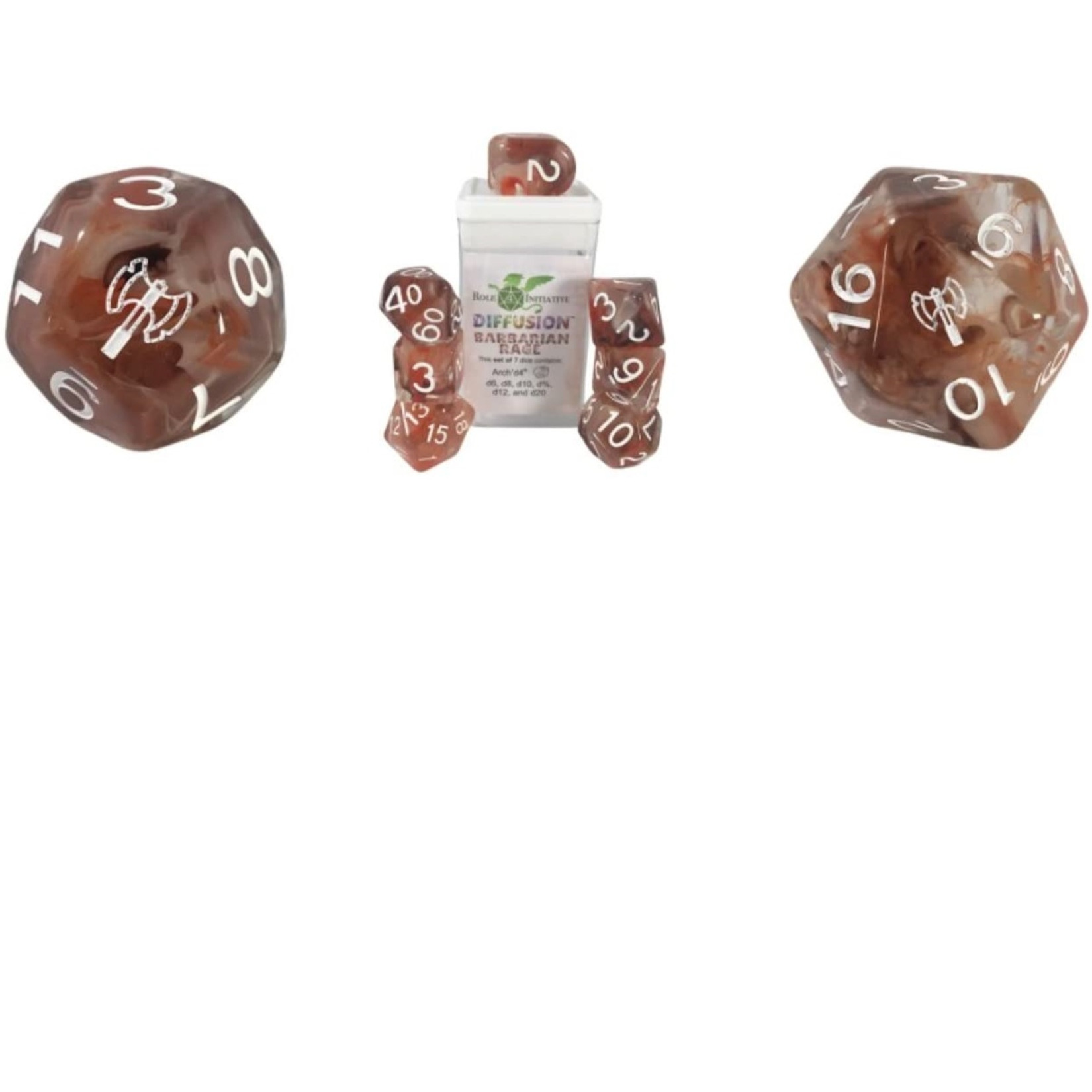 Role 4 Initiative Diffusion Poly Set - Barbarian Rage w/Class Symbols (7)