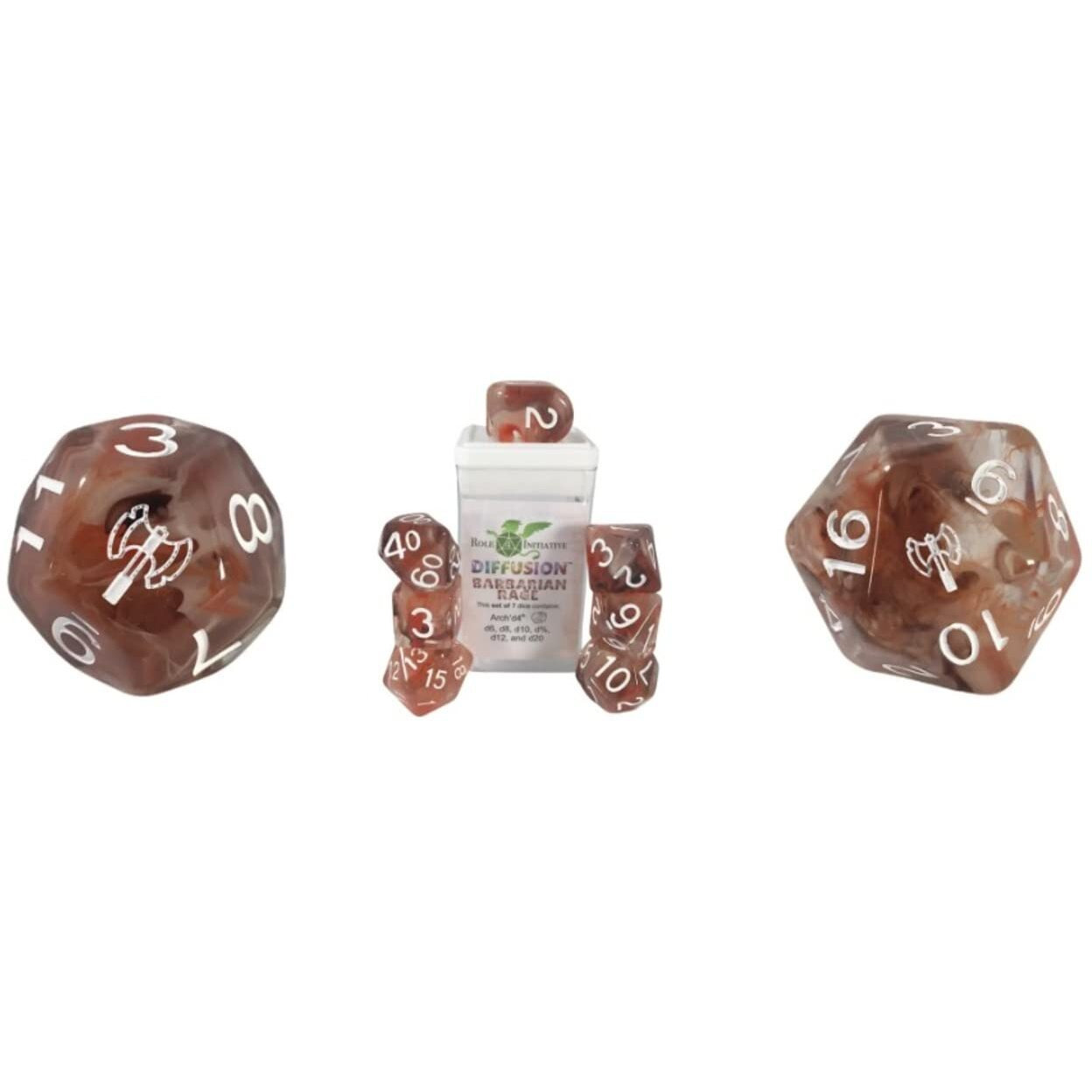 Role 4 Initiative Diffusion Poly Set - Barbarian Rage w/Class Symbols (7)