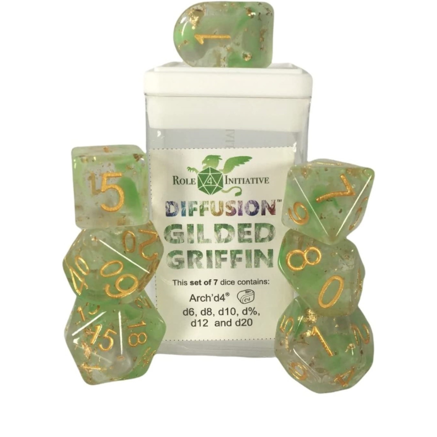 Role 4 Initiative Diffusion Poly Set - Gilded Griffin w/Creature Symbol (7)