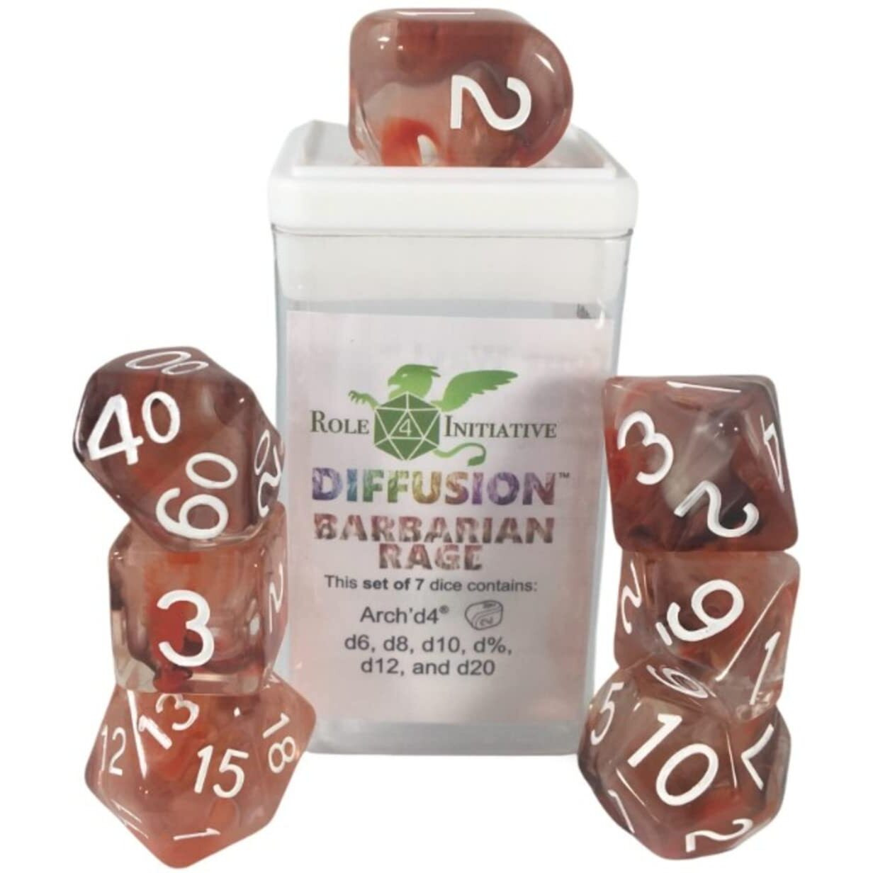 Role 4 Initiative Diffusion Poly Set - Barbarian Rage w/Numbers (7)
