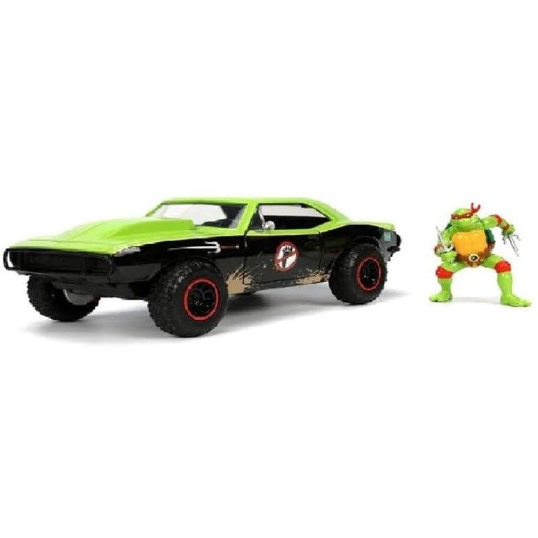 1967 Chevrolet Camaro Offroad Bright Green and Matt Black (Dirty Version) and Raphael Diecast Figure &quotTeenage Mutant Ninja Turtles" &quotHollywood Rides" Series 1/24 Diecast Model Car by Jada