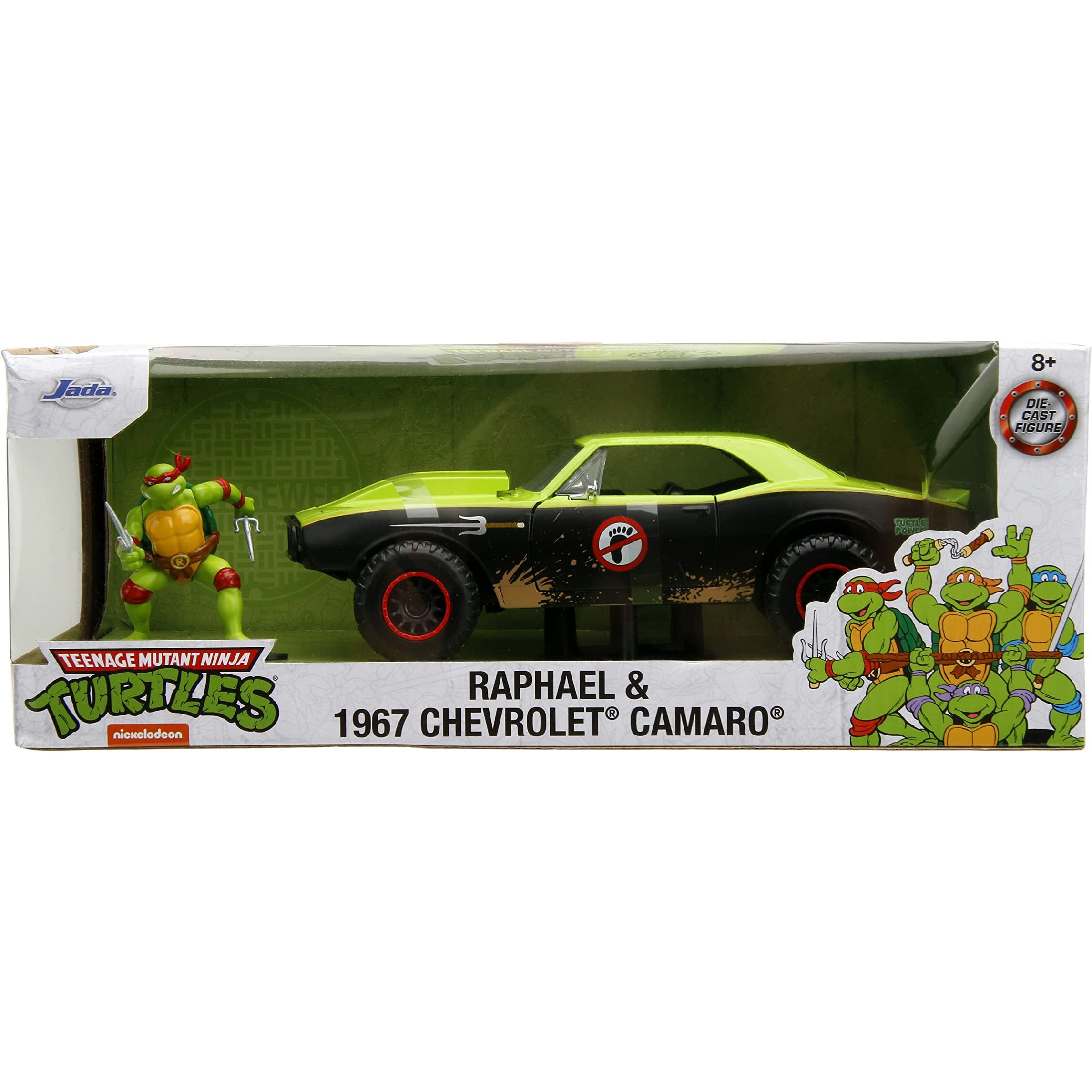 1967 Chevrolet Camaro Offroad Bright Green and Matt Black (Dirty Version) and Raphael Diecast Figure &quotTeenage Mutant Ninja Turtles" &quotHollywood Rides" Series 1/24 Diecast Model Car by Jada