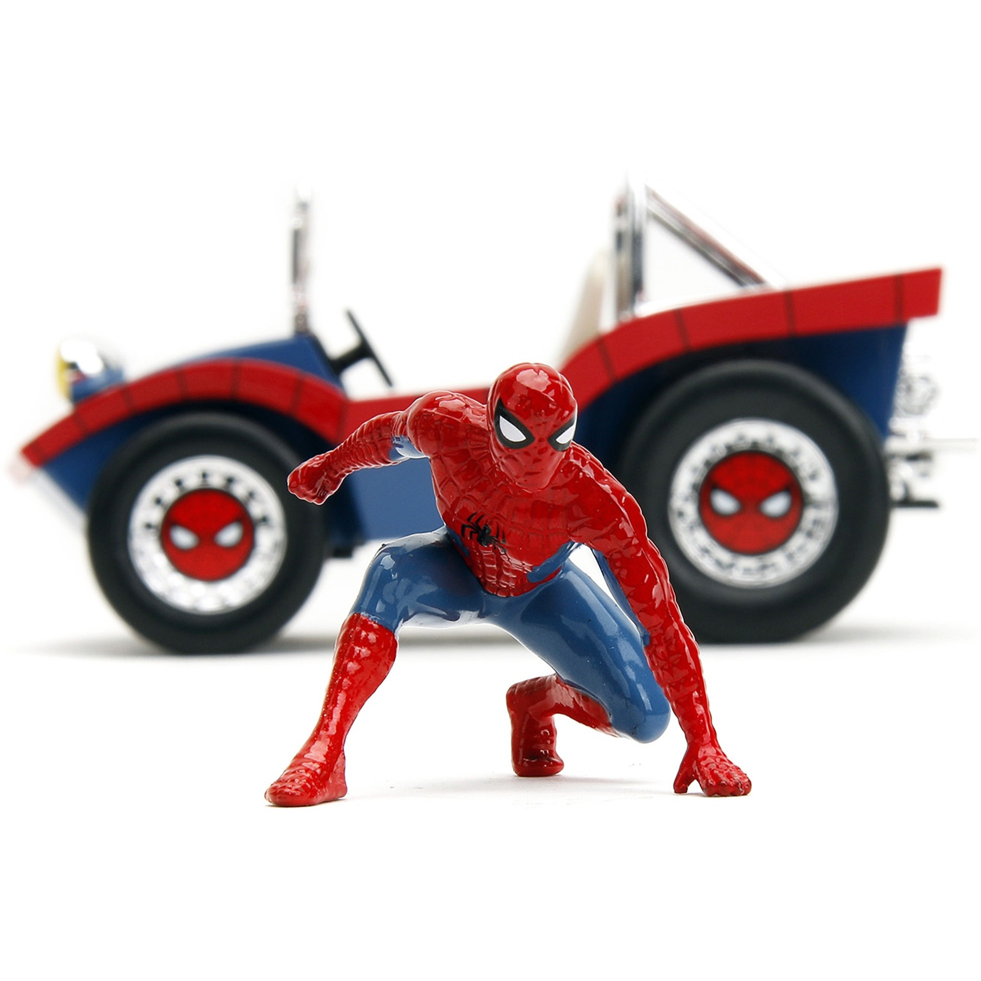 Dune Buggy Red and Blue with Graphics and Spider-Man Diecast Figure &quotMarvel Spider-Man" 1/24 Diecast Model Car by Jada