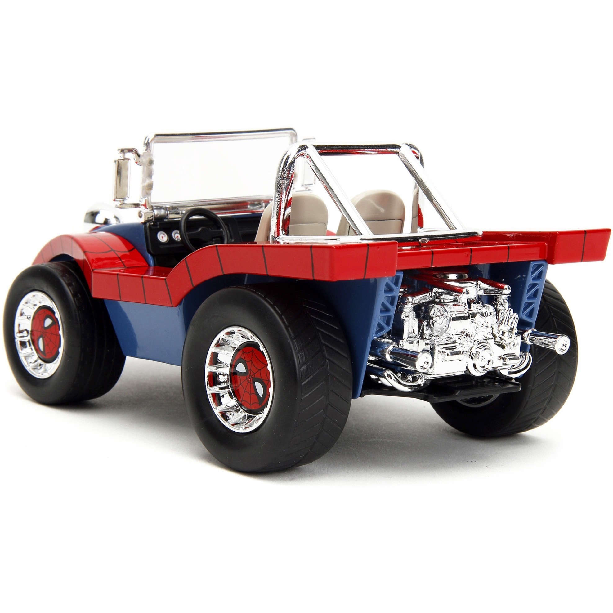 Dune Buggy Red and Blue with Graphics and Spider-Man Diecast Figure &quotMarvel Spider-Man" 1/24 Diecast Model Car by Jada