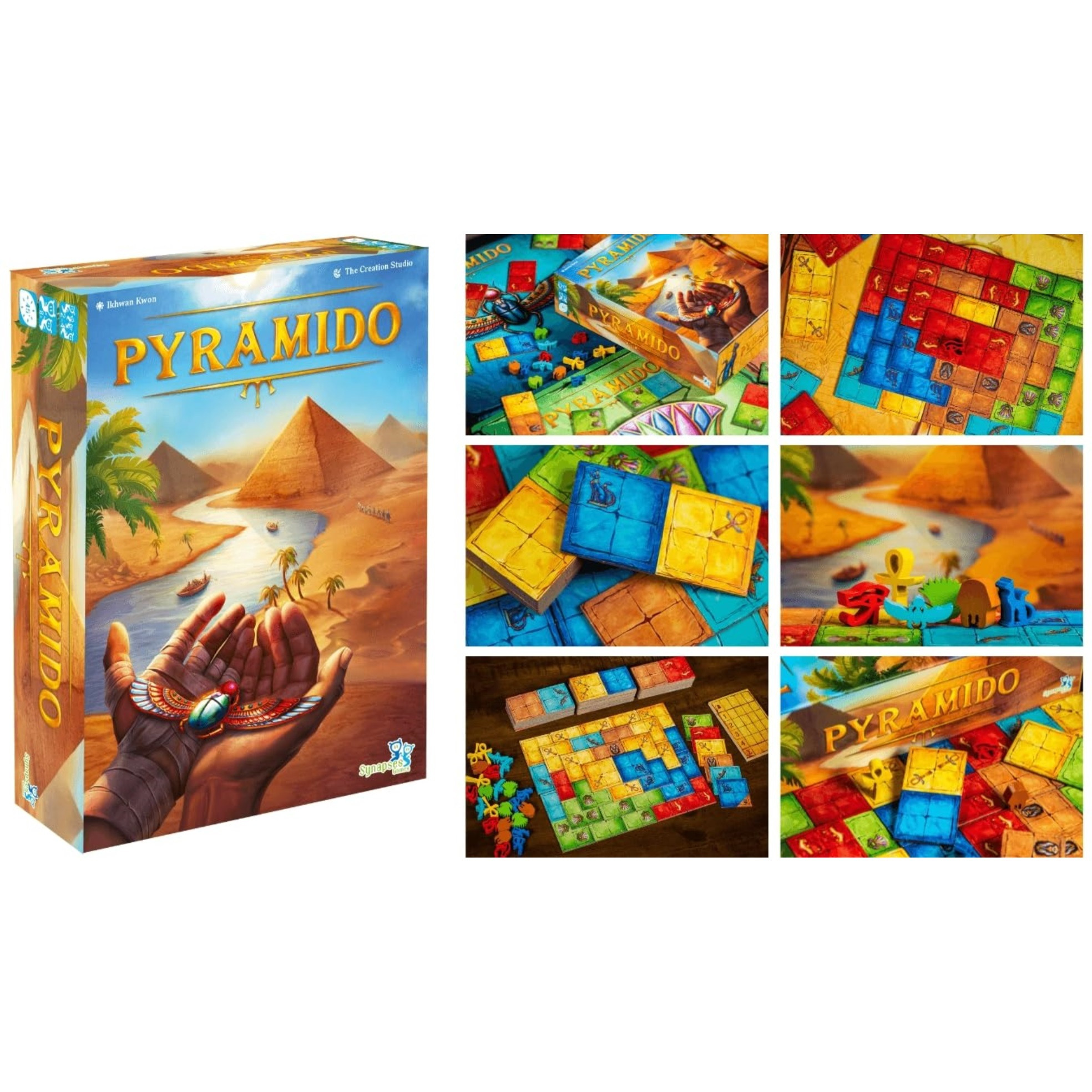 Synapses Games Pyramido - Tile & Worker Placement Game, Build Your Pyramid Brick by Brick, Family Game Night, for 2-4 Players, 45 Minute Play Time, Ages 8+