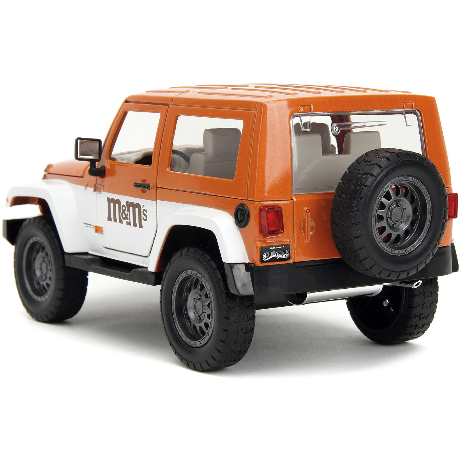 2017 Jeep Wrangler Orange Metallic and White and Orange M&M Diecast Figure &quotM&M's" &quotHollywood Rides" Series 1/24 Diecast Model Car by Jada