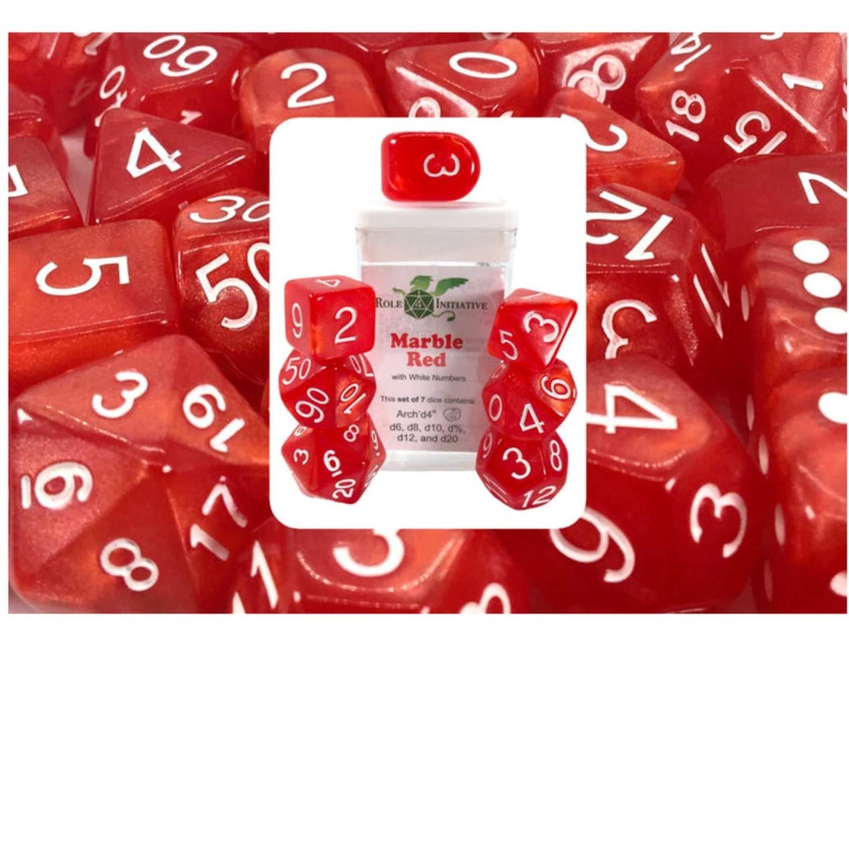 Role 4 Initiative Poly Set Marble Red w/White, Arch'd4 (7)