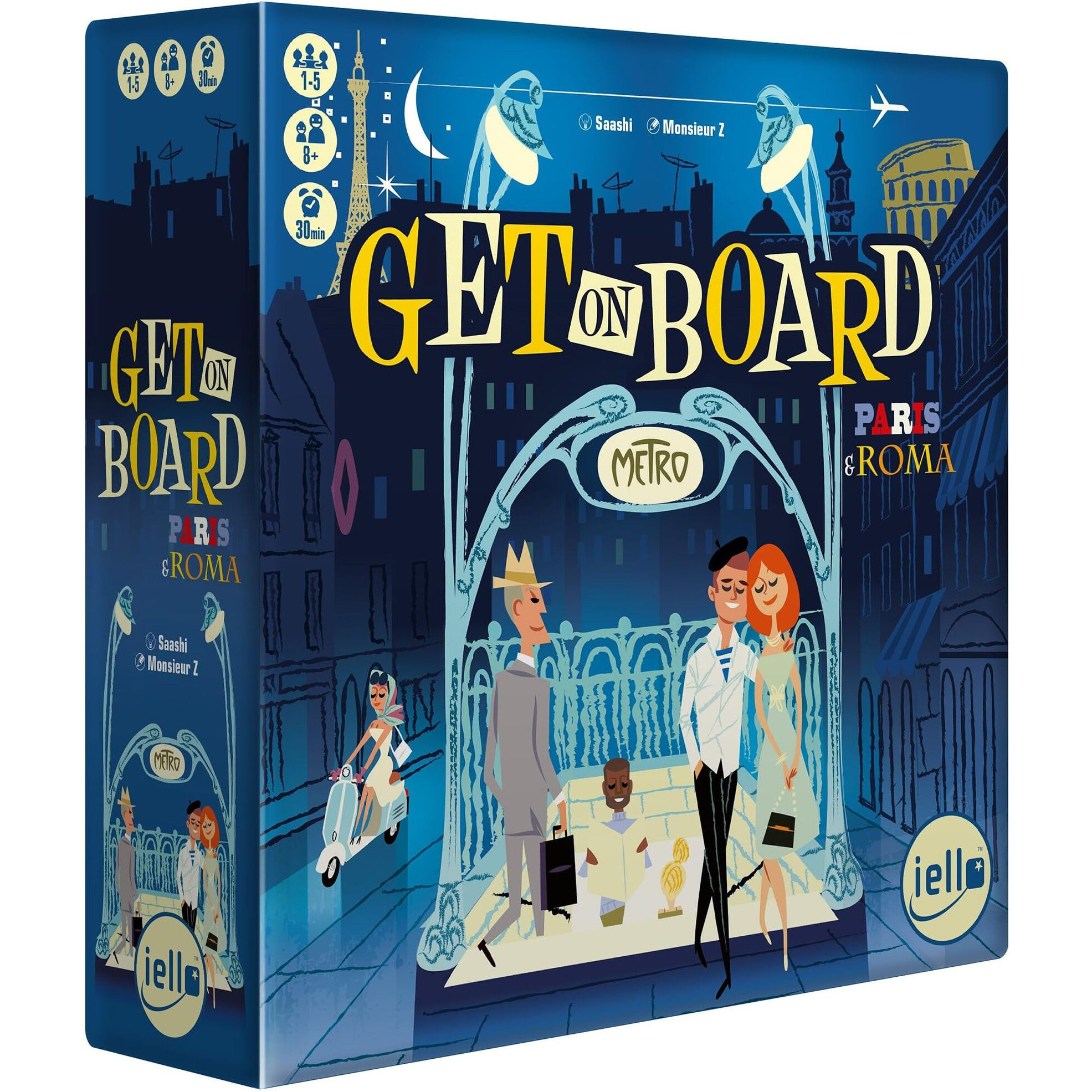 IELLO Get On Board Paris & Rome - A Clever Flip & Write Board Game, Create The Best Metro Line in Two Cities, Ages 8+, 1-5 Players, 30 Mins