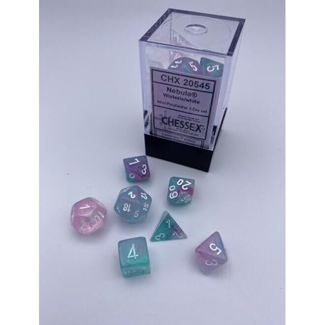 Wisteria Nebula Mini Dice with White Colored Numbers 10mm (3/8in) Set of 7 Chessex