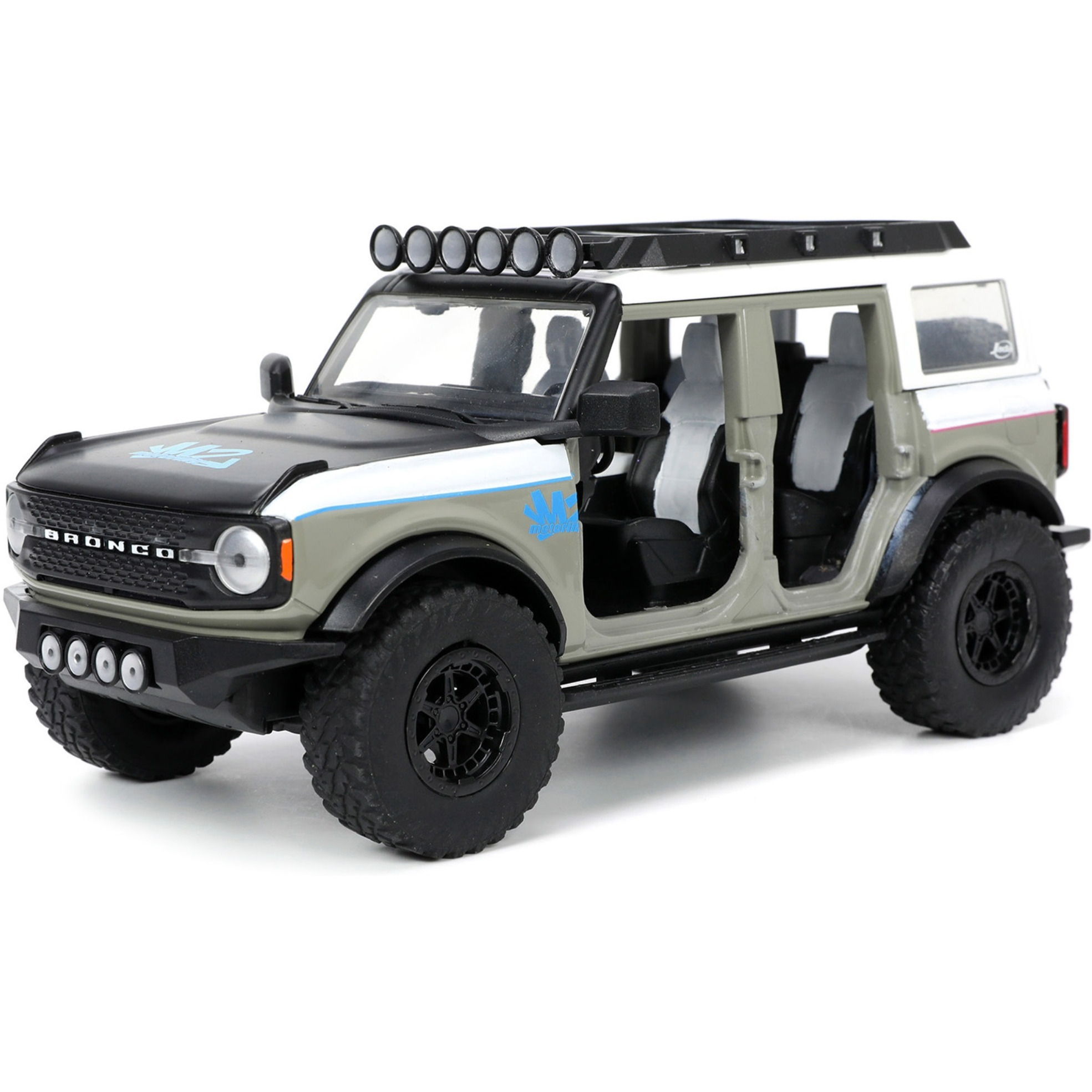 2021 Ford Bronco Gray and White with Matt Black Hood with Roof Rack &quotM2 Motoring" &quotJust Trucks" Series 1/24 Diecast Model Car by Jada
