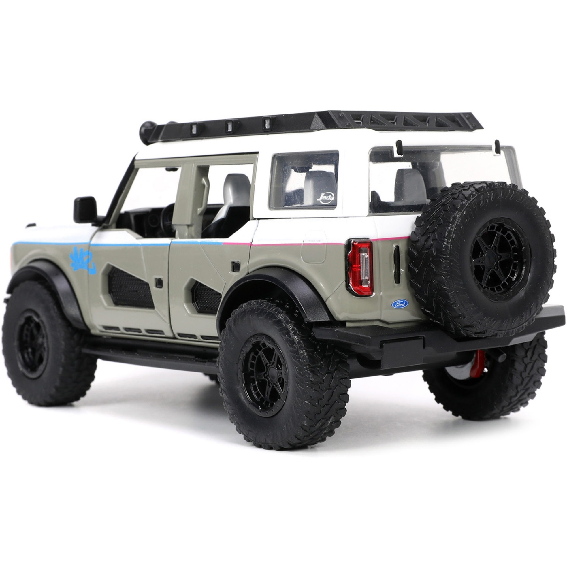 2021 Ford Bronco Gray and White with Matt Black Hood with Roof Rack &quotM2 Motoring" &quotJust Trucks" Series 1/24 Diecast Model Car by Jada