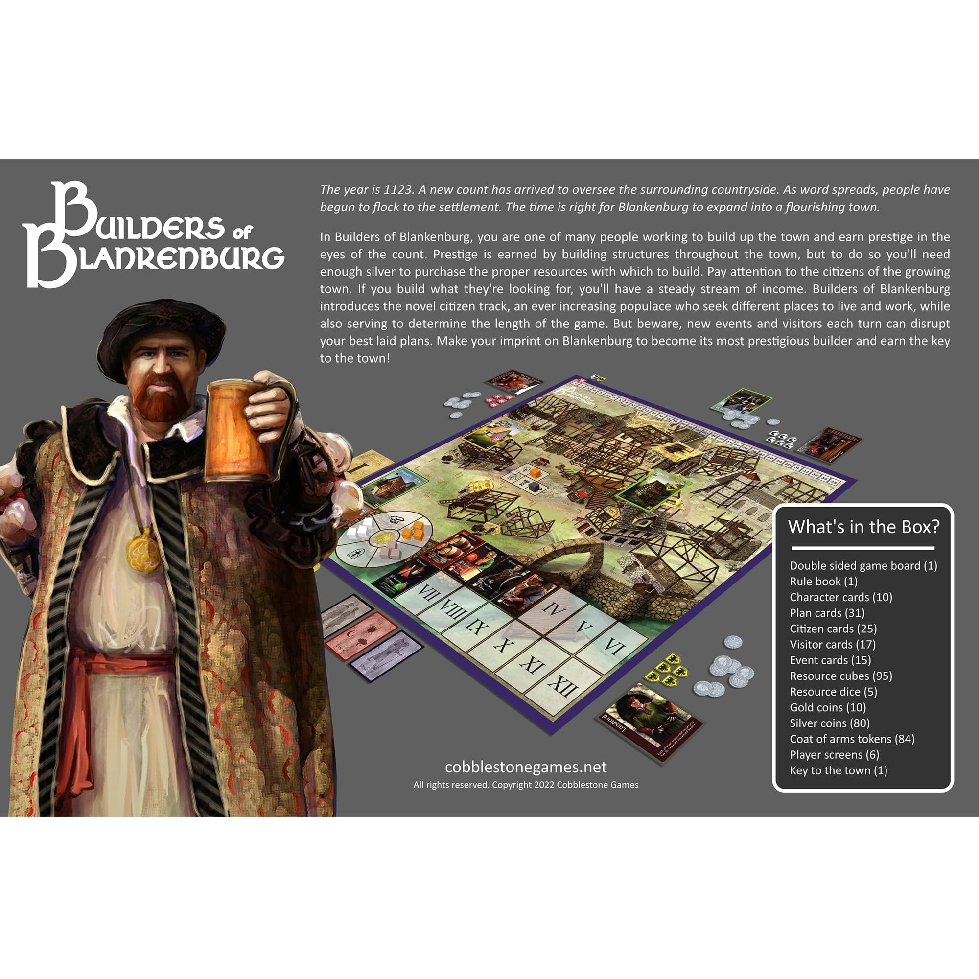 Cobblestone Games Builders of Blankenburg 2nd Edition Board Game - Worker Placement, Ages 14+, 2-5 Players