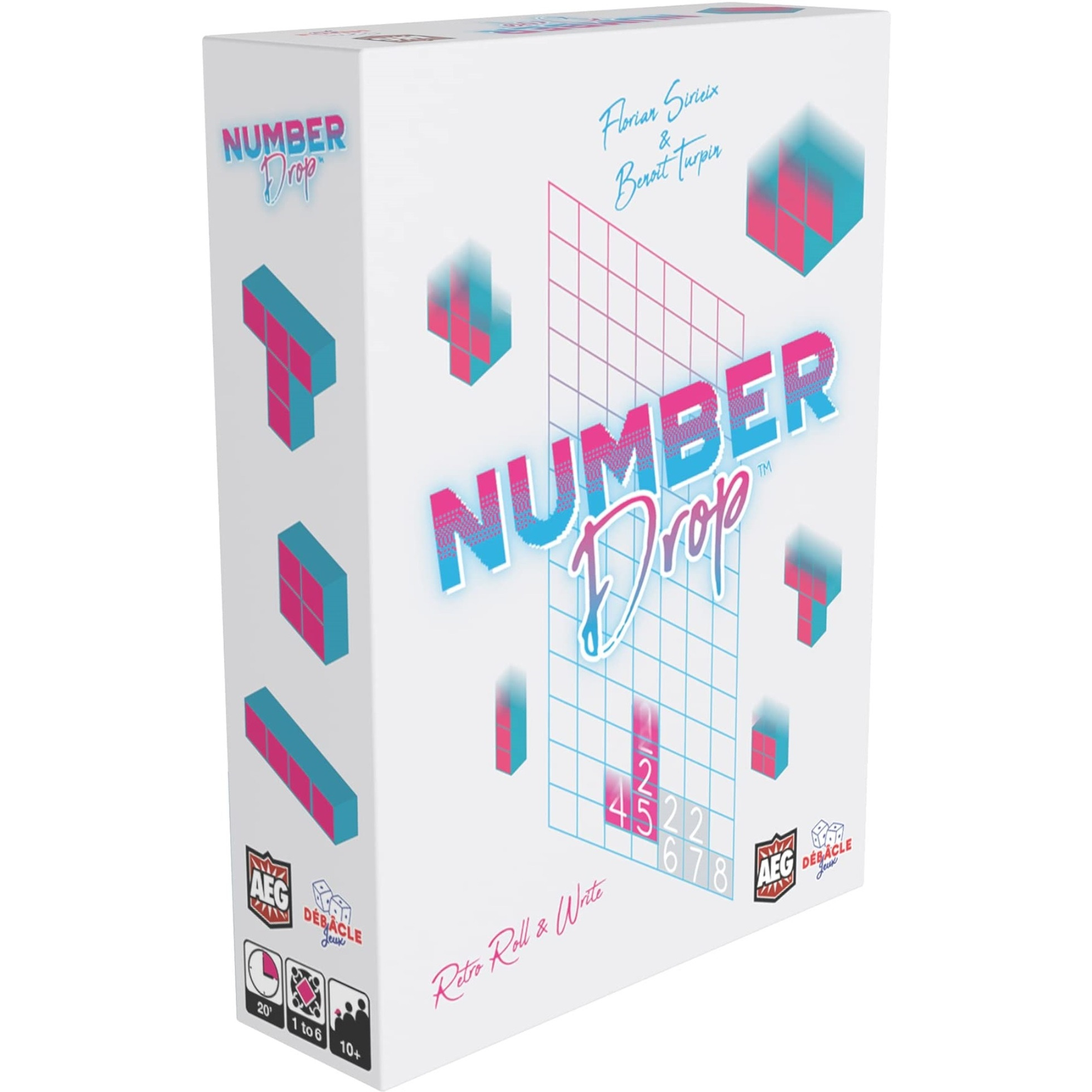 Alderac Entertainment Group (AEG) Number Drop - Retro Roll & Write, Video Game Theme, Alderace Entertainment Group (AEG), Ages 10+, 1-6 Players, 20 Min
