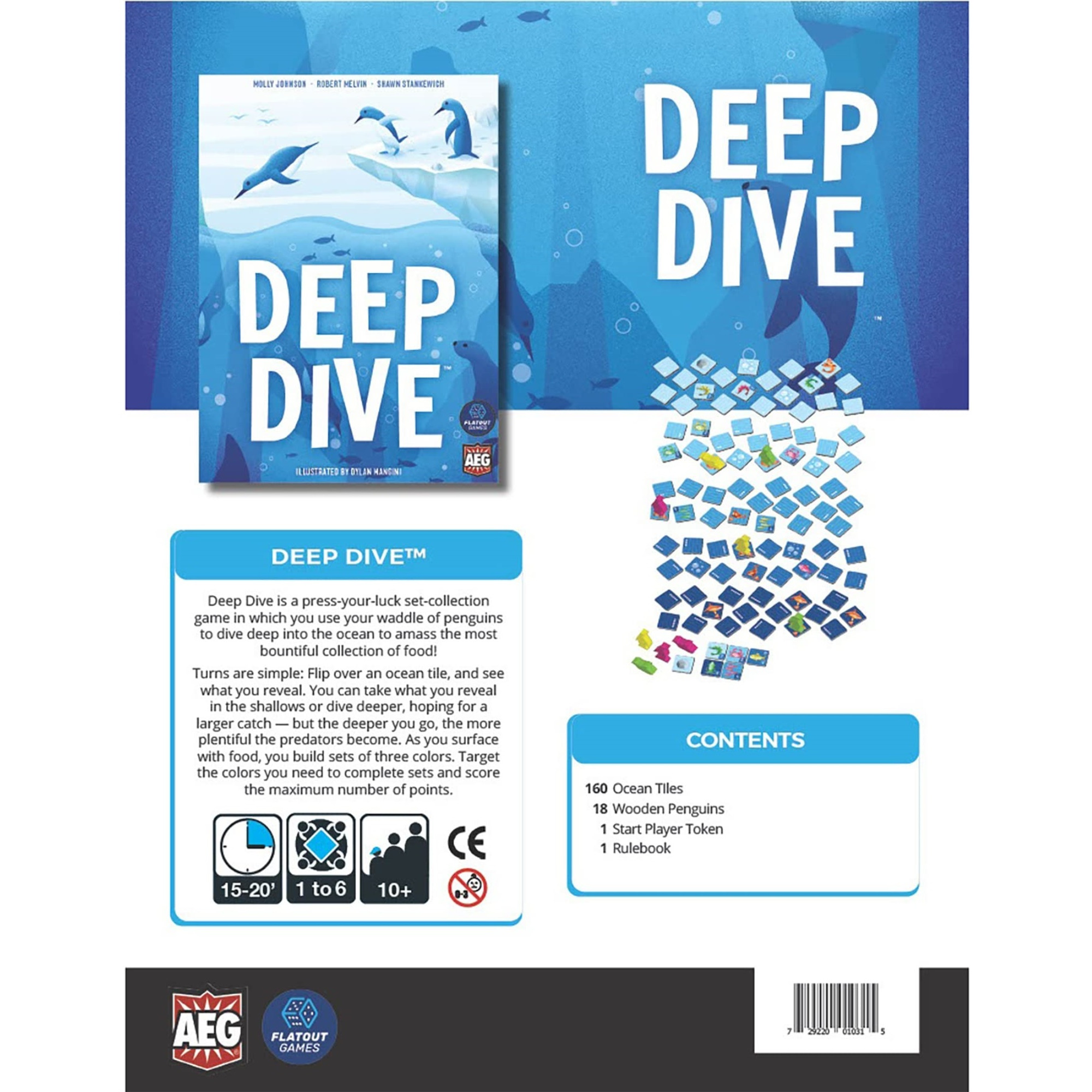 FlatOut Games Deep Dive - AEG, FlatOut Games, Press Your Luck Collection Matching -Tile Game, Family Ages 10+, 15-20 Min, 1-6 Players