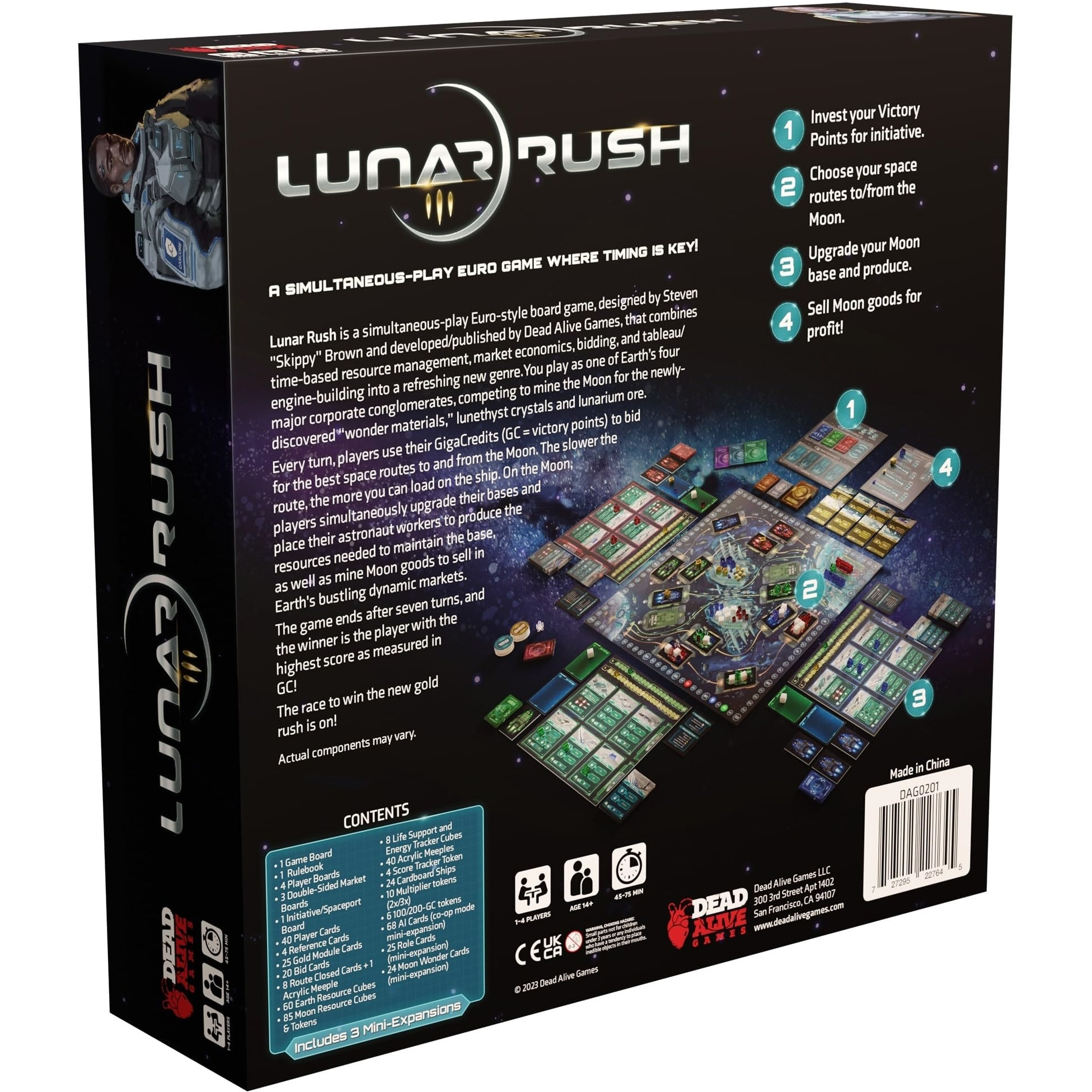 Dead Alive Games Lunar Rush - Standard Edition - Euro-Style Board Game, Moon & Space, Resource Management, Worker Placement, Ages 14+, 1-4 Players