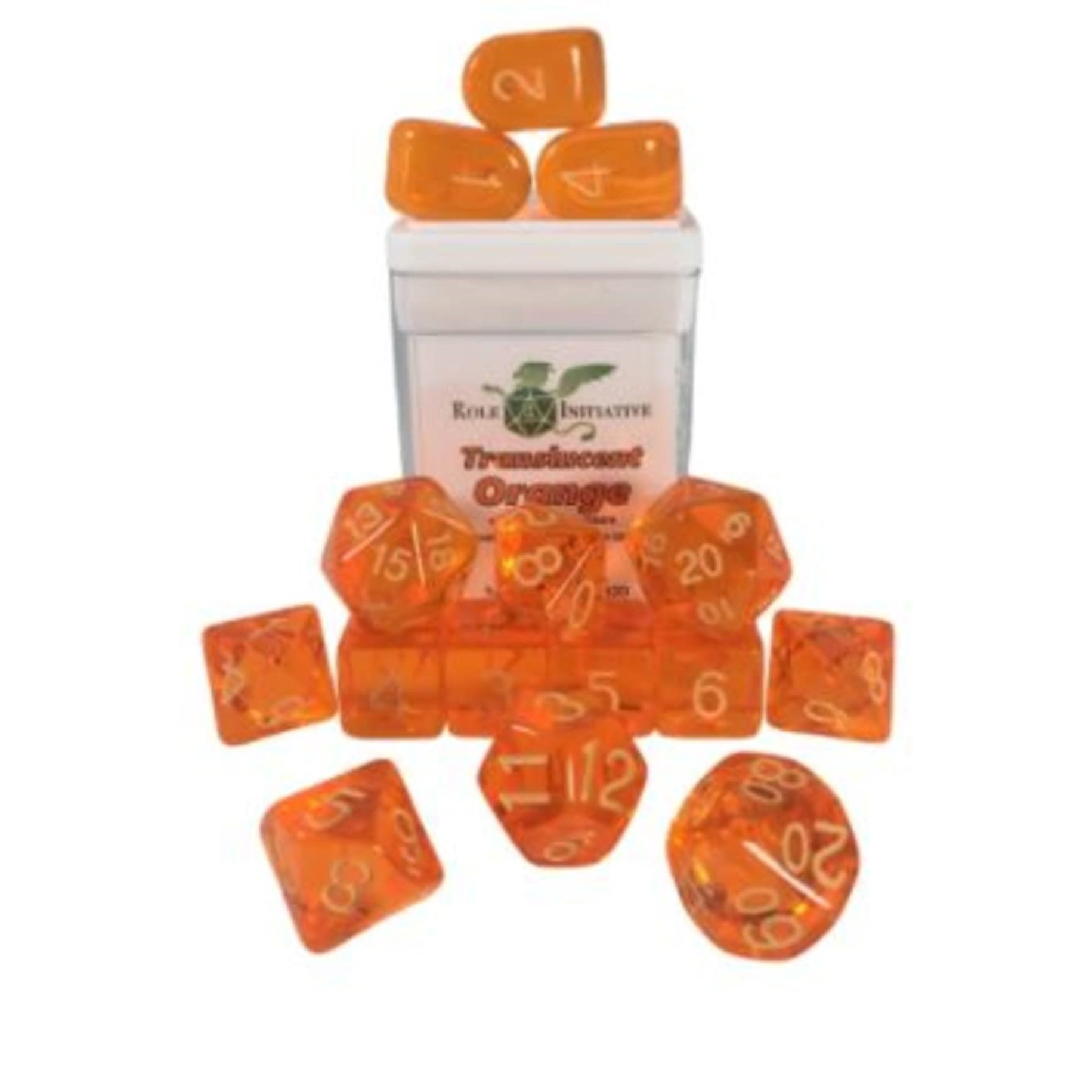 Role 4 Initiative Polyhedral Dice - Translucent Orange w/White and Arch'd4 (15)