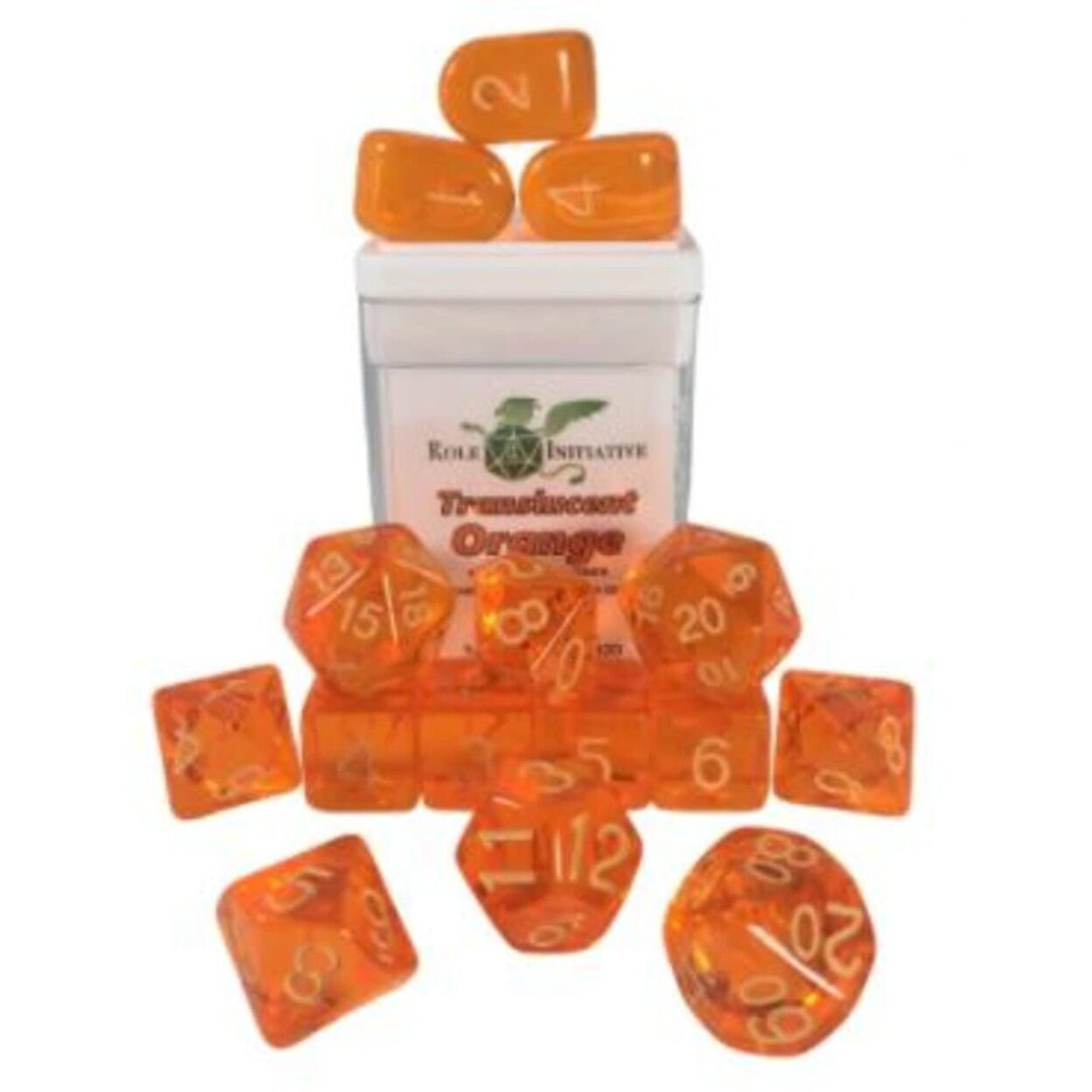 Role 4 Initiative Polyhedral Dice - Translucent Orange w/White and Arch'd4 (15)