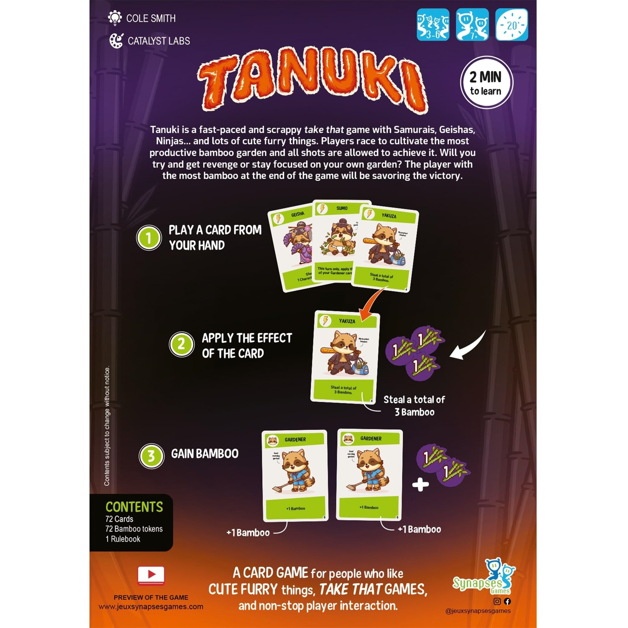 Synapses Games Tanuki - Family Take-That Card Game, for People Who Like Cute Furry Things & Non-Stop Player Interaction, Ages 7+, 3-8 Players, 20 Min