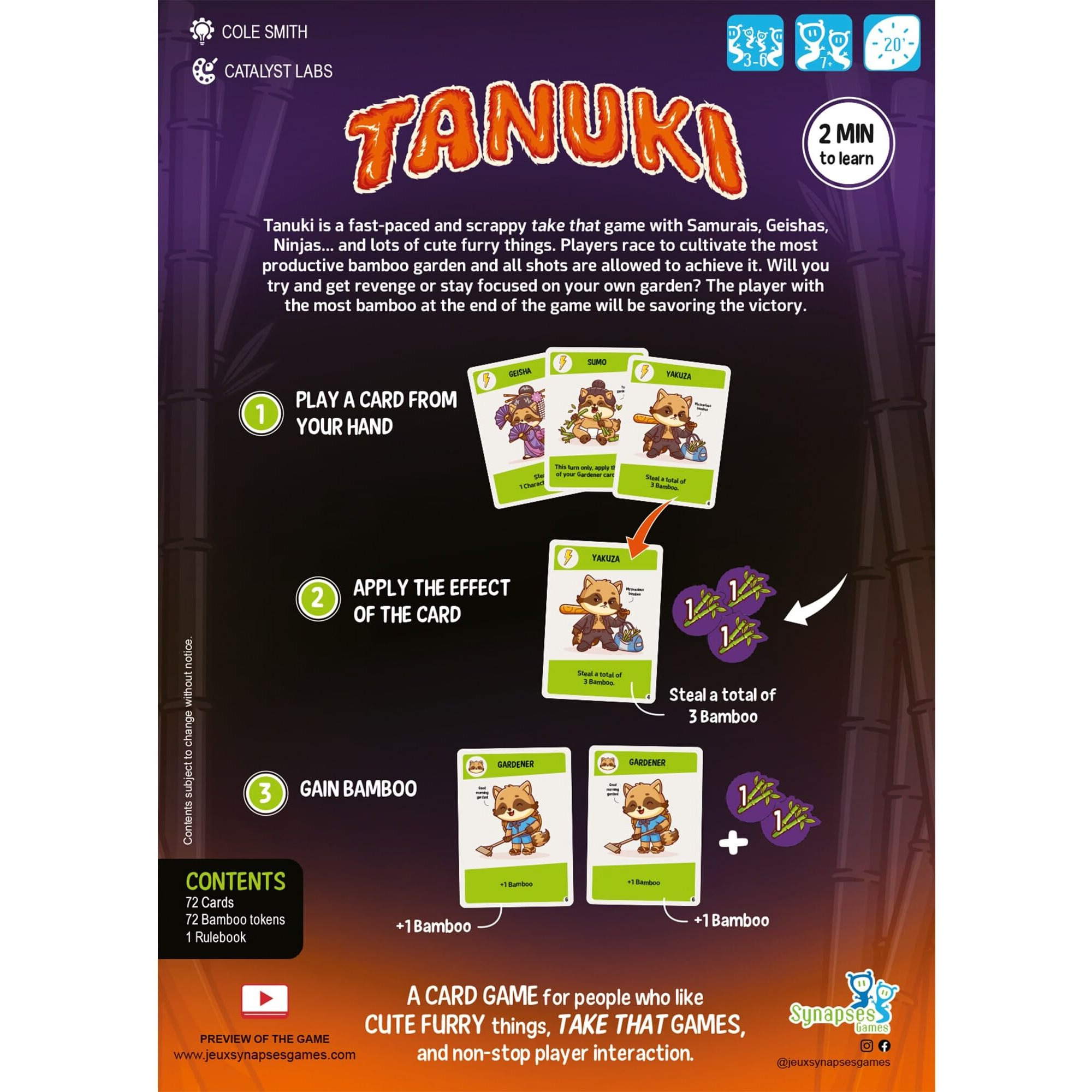 Synapses Games Tanuki - Family Take-That Card Game, for People Who Like Cute Furry Things & Non-Stop Player Interaction, Ages 7+, 3-8 Players, 20 Min