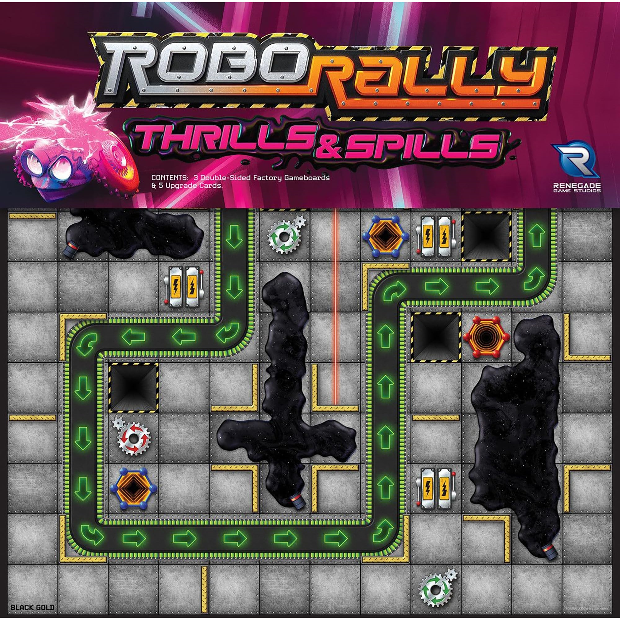 Renegade Game Studios Robo Rally - Thrills & Spills Expansion - Strategy Programmed Movement Board Game, Racetrack, New Grids, Ages 12+, 2-6 Players