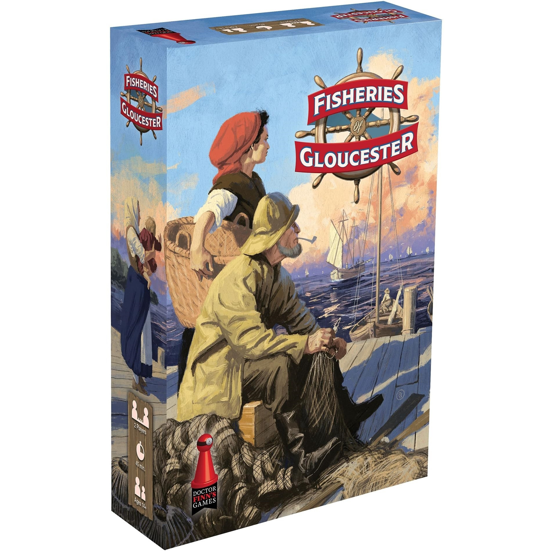 Doctor Finn's Games Fisheries of Gloucester - 19th Century New England Fishing Strategy Board Game, Ages 14+, 2 Players, 30 Min