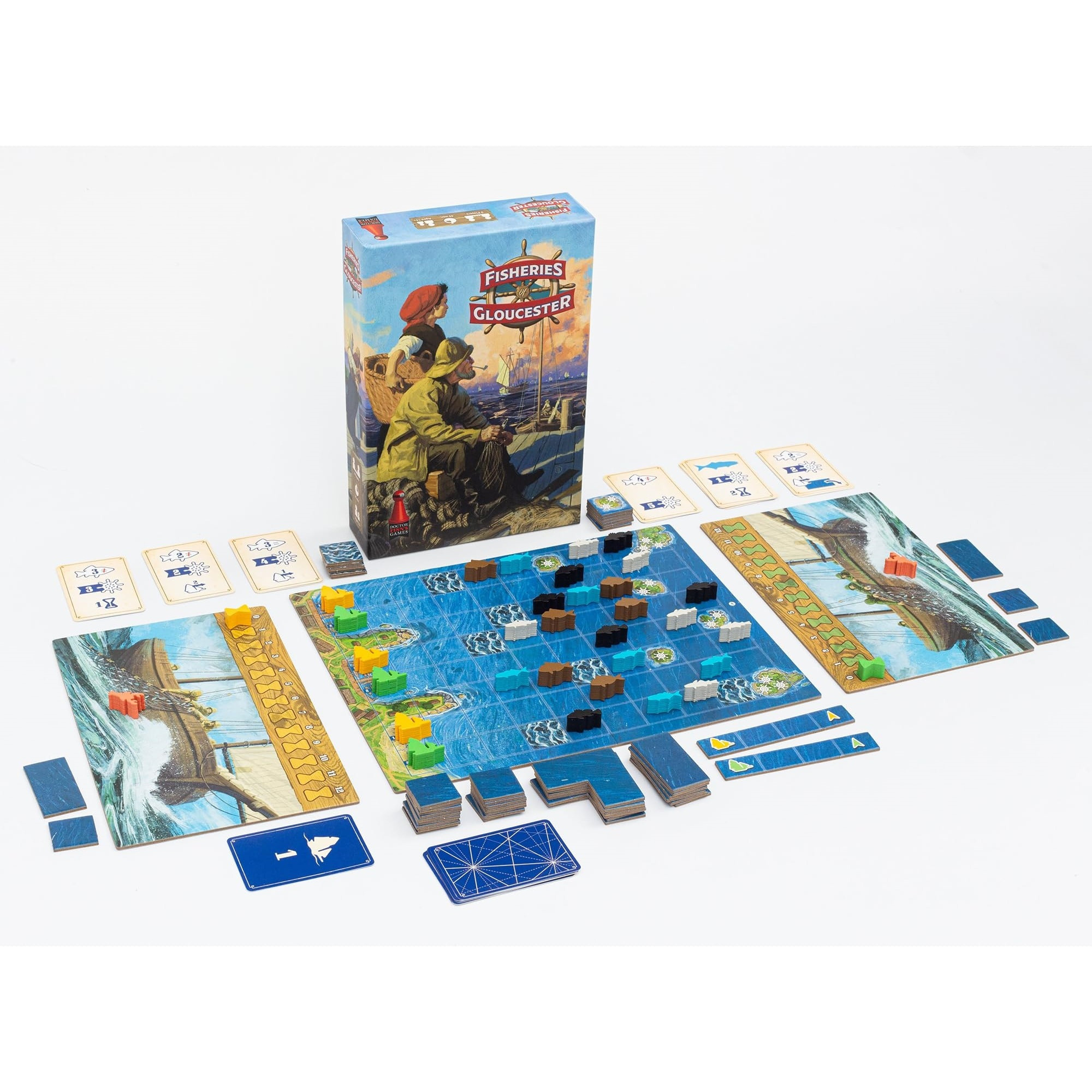 Doctor Finn's Games Fisheries of Gloucester - 19th Century New England Fishing Strategy Board Game, Ages 14+, 2 Players, 30 Min