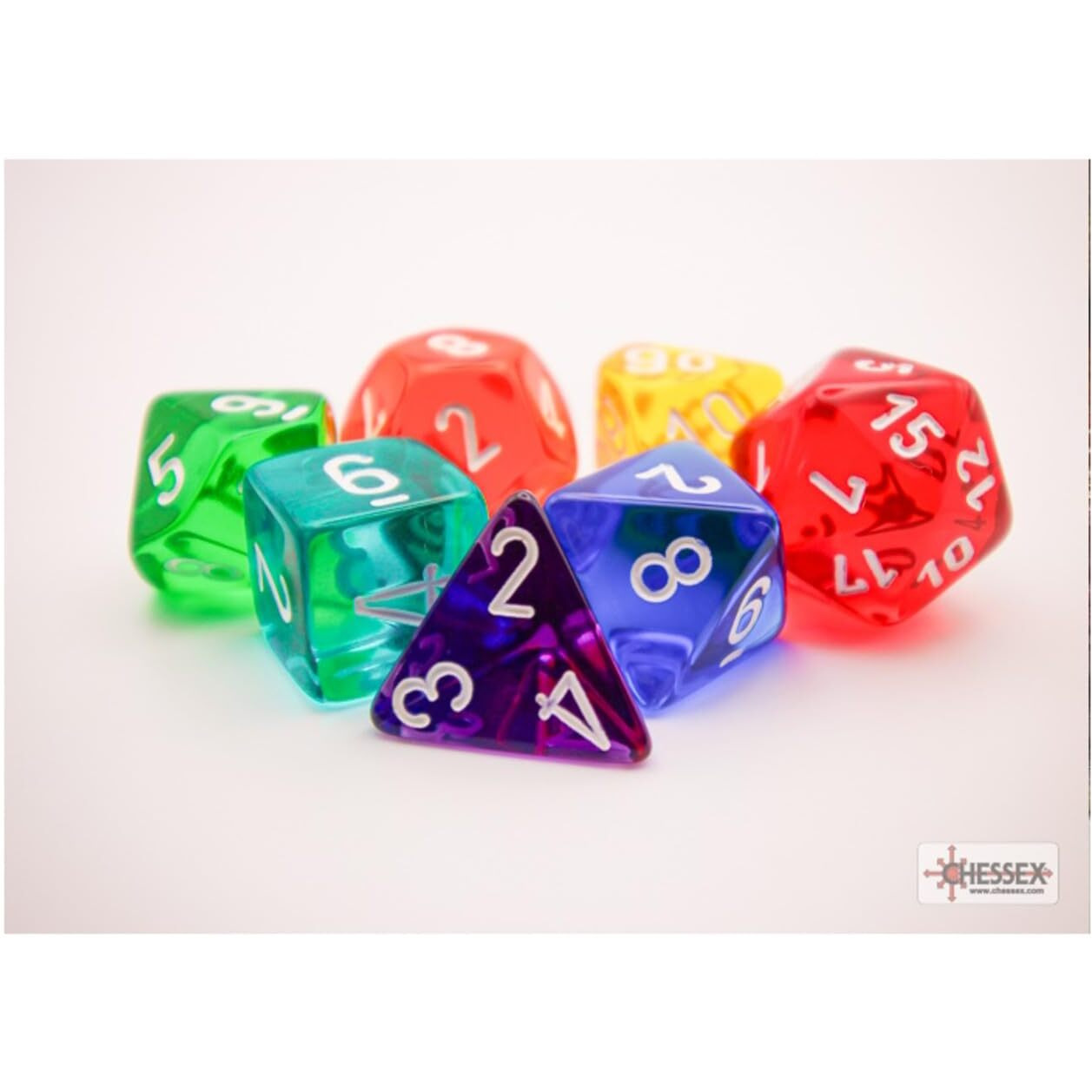 Prism Translucent GM Dice with White Numbers 16mm (5/8in) Set of 7 Chessex