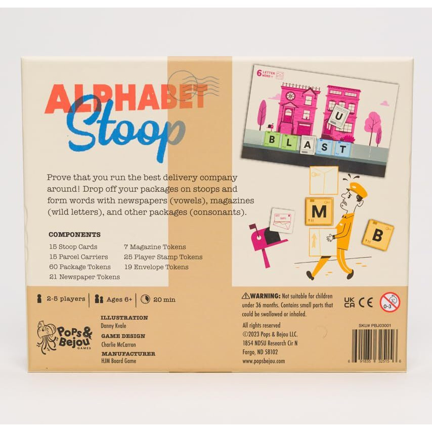 Pops & Bejou Games Alphabet Stoop Game | Word Game | Delivery Drivers | Ages 6+ | for 2-5 Players | 20 Min Playtime | Made