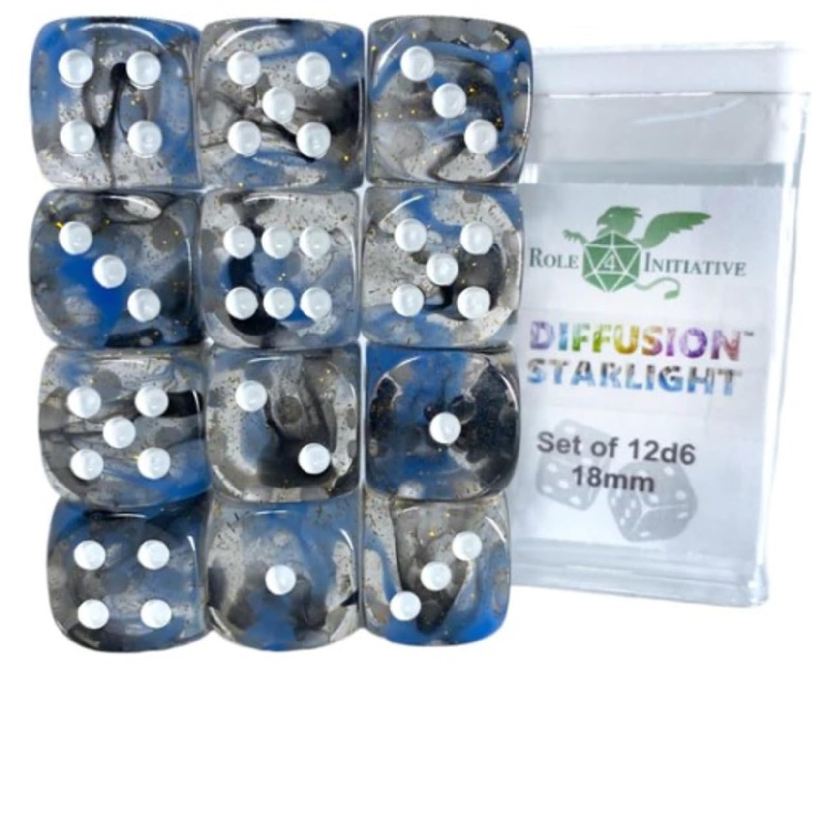 Role 4 Initiative d6 18mm Starlight w/White (12)