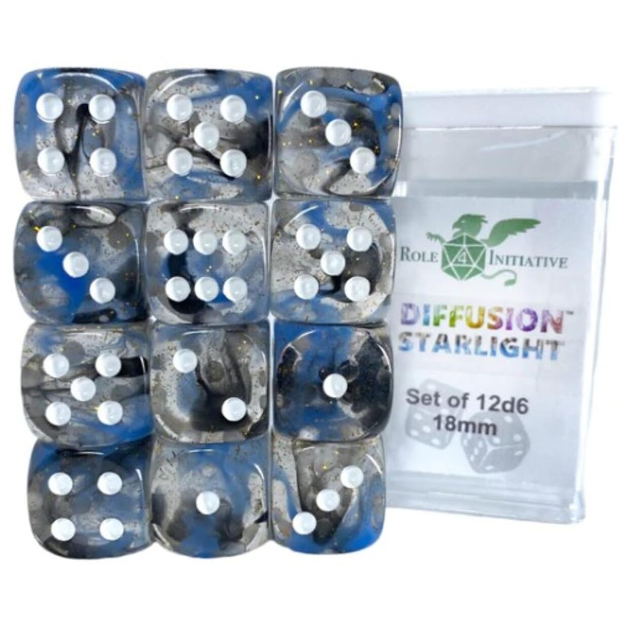 Role 4 Initiative d6 18mm Starlight w/White (12)