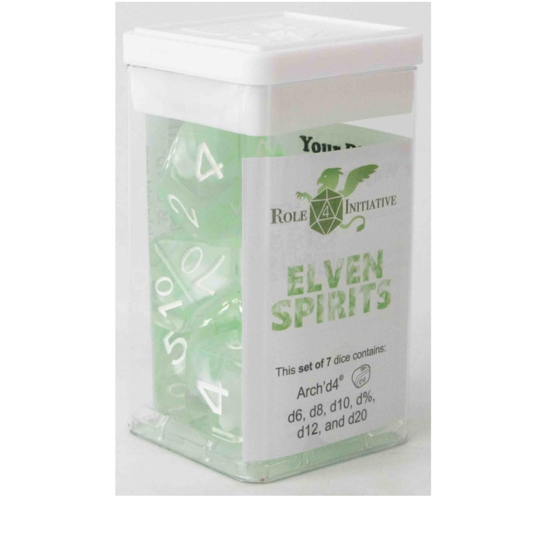 Role 4 Initiative Polyhedral Dice - Elven Spirits, Arch'd d4's w/White Numbers (7)