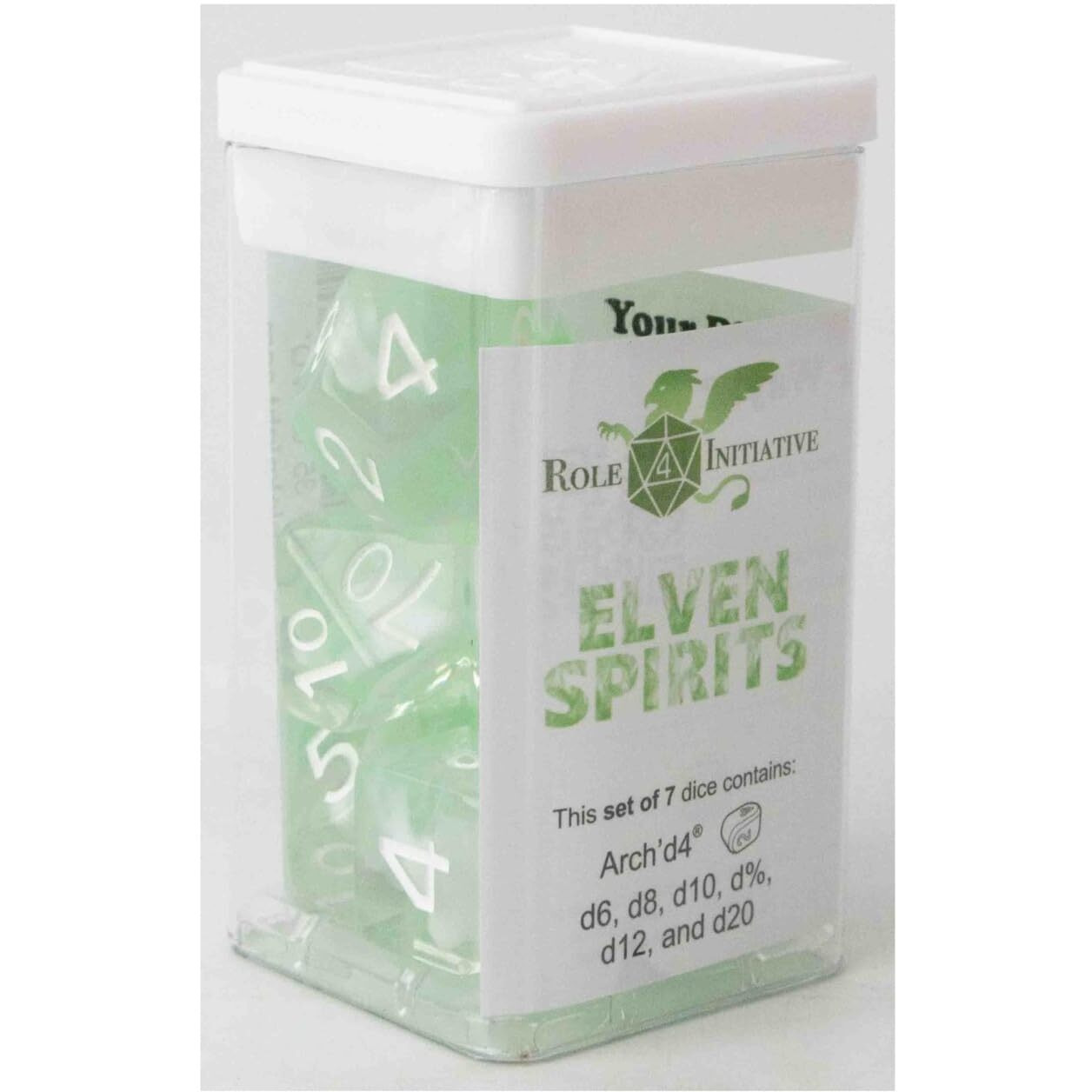 Role 4 Initiative Polyhedral Dice - Elven Spirits, Arch'd d4's w/White Numbers (7)