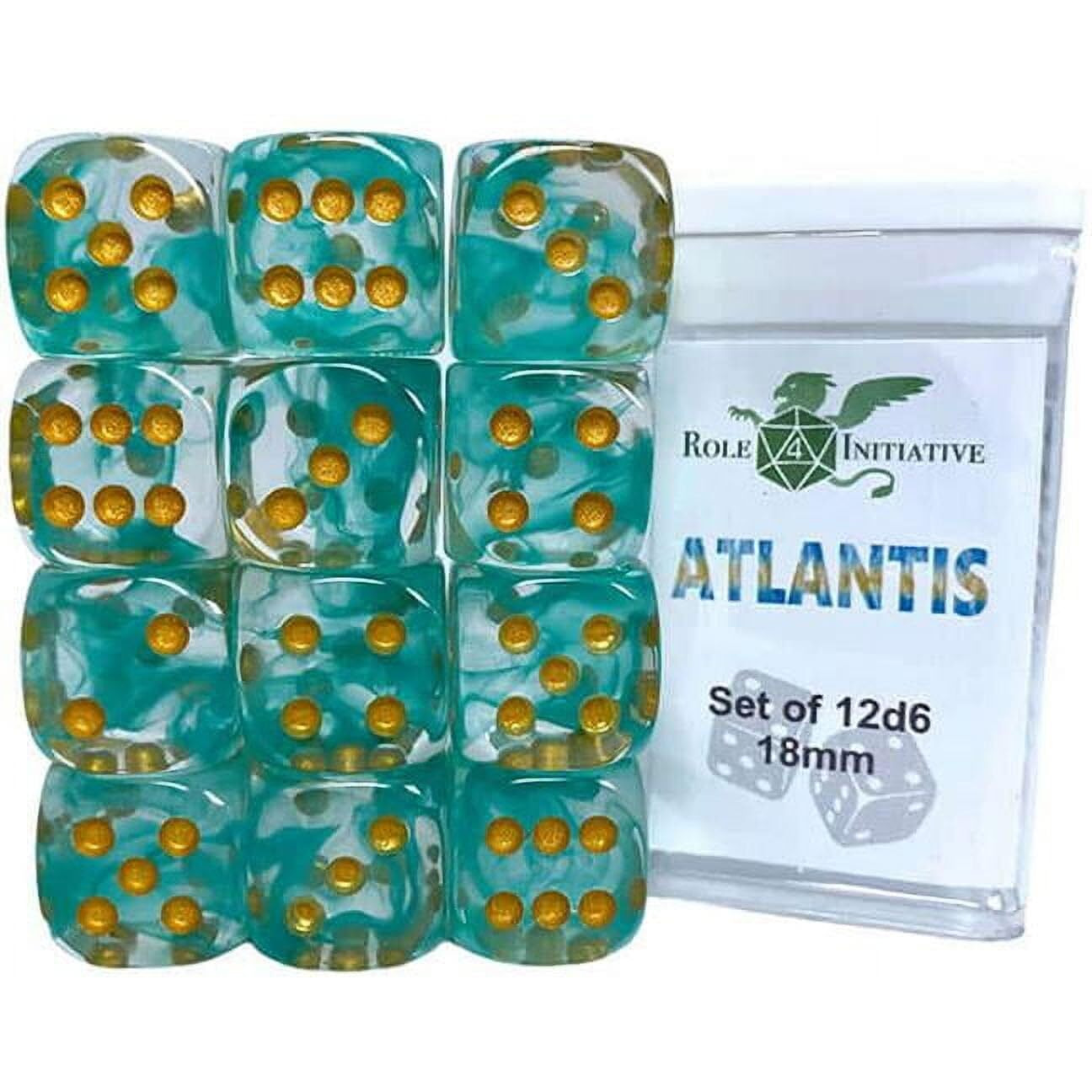 Role 4 Initiative d6 18mm Atlantis w/Gold (12)