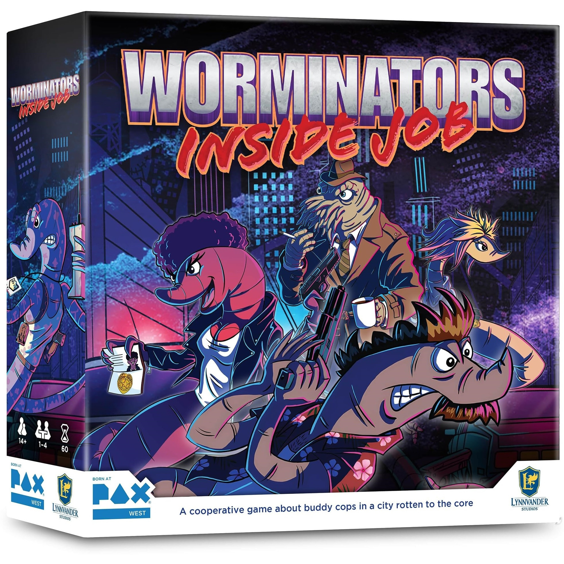 Lynnvander Studios Worminators Inside Job - Cooperative Board Game, Buddy Cop Worms Save a City Rotten to The Core, Ages 14+, 1-4 Players, 60 Min