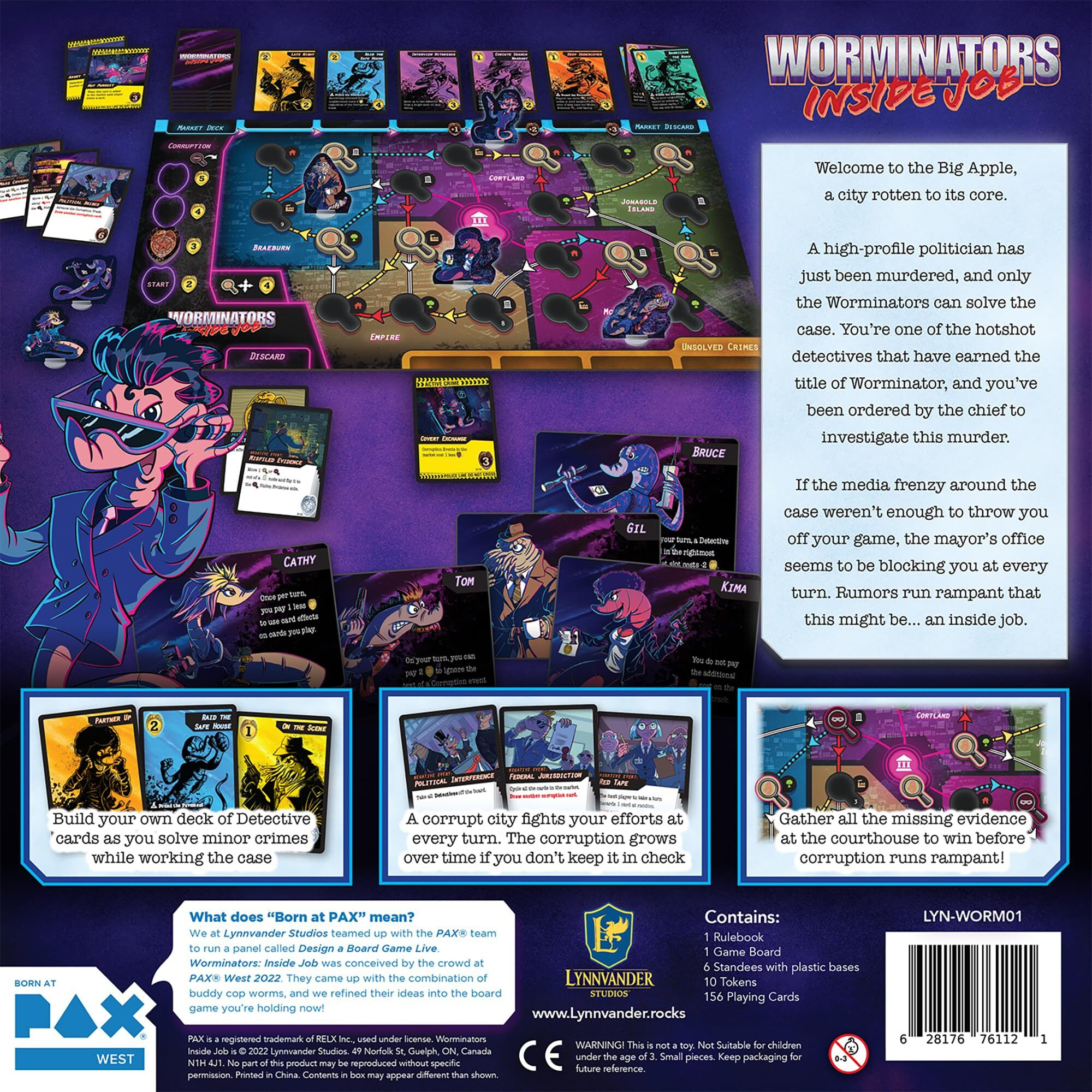 Lynnvander Studios Worminators Inside Job - Cooperative Board Game, Buddy Cop Worms Save a City Rotten to The Core, Ages 14+, 1-4 Players, 60 Min