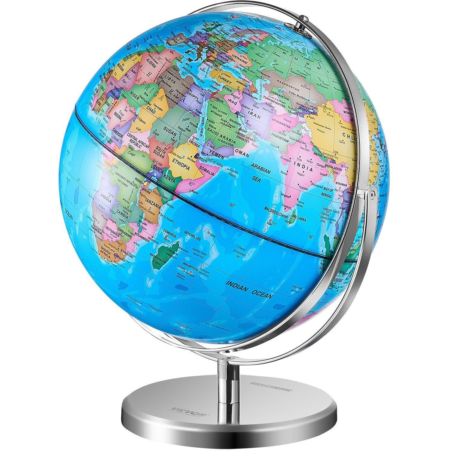 VEVOR Illuminated World Globe with Stand, 9 in/228.6 mm, Educational Earth Globe with Stable Heavy Metal Base and LED Constellation Night Light HD Printed Map, Spinning for Kids Classroom Learning