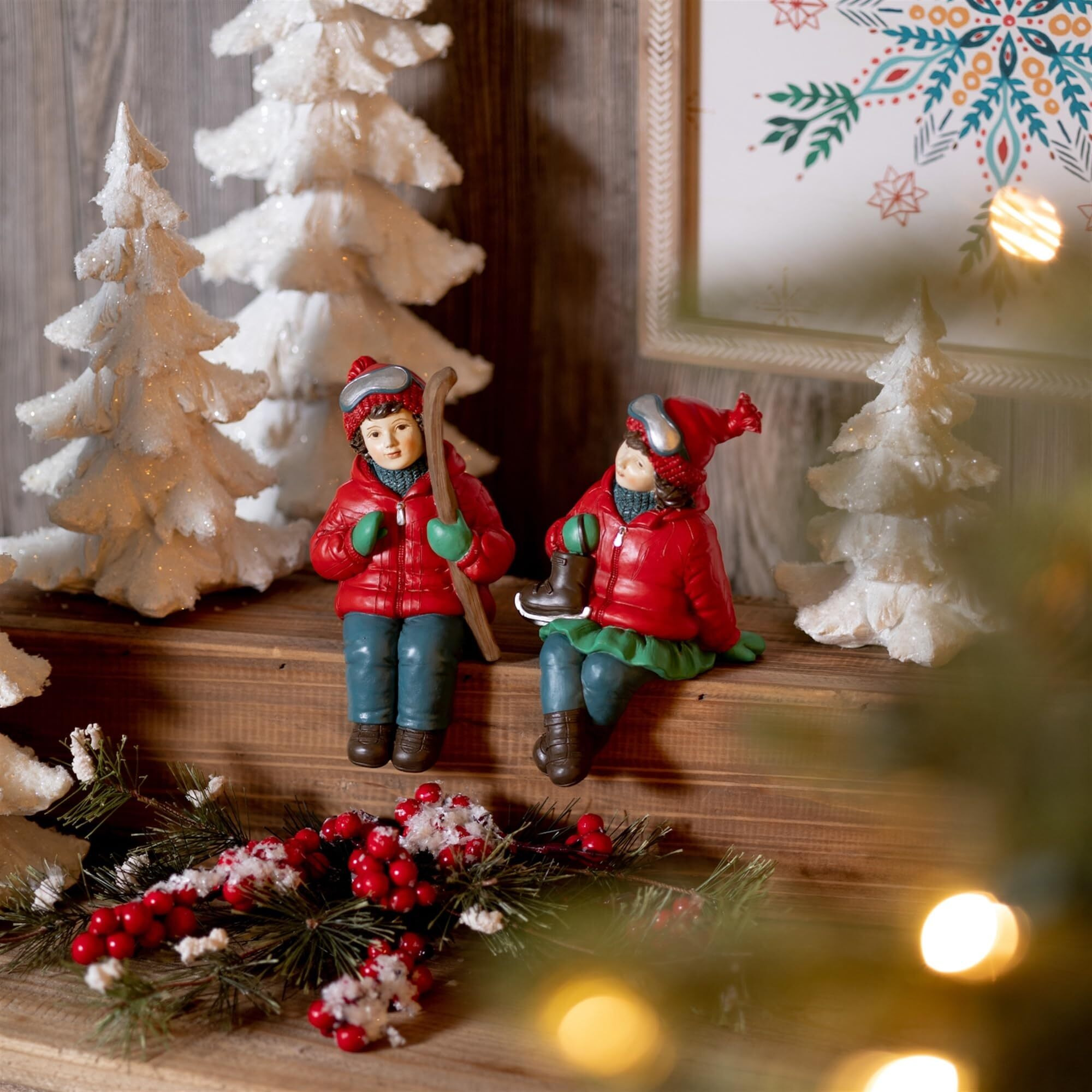 Holiday Children Shelf Sitter with Skis and Skates (Set of 4)