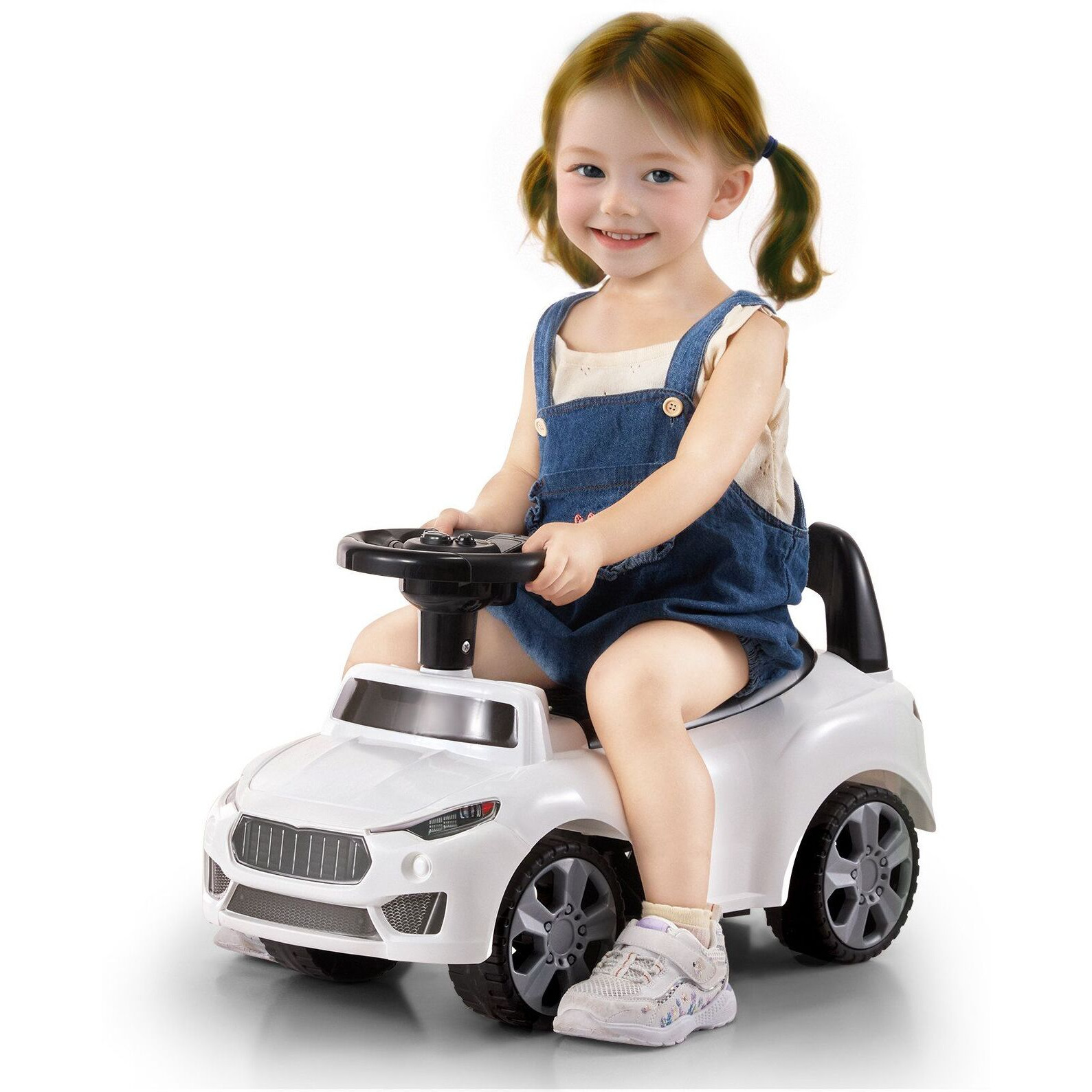 VEVOR Ride On Push Car for Toddlers, Ages 1-3, Ride Racer, Sit to Stand Toddler Ride On Toy, Classic Kids Ride On Car with Music Steering Wheel & Under Seat Storage, Ride On Toy for Boys Girls, White