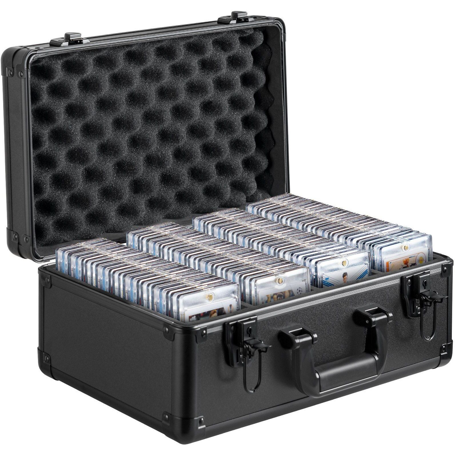 VEVOR Graded Card Storage Box, 4 Slots, Graded Sports Cards Holder Carrying Case with Key Lock Foam Dividers, for 108 PSA Graded Cards 76 BGS Cards 84 SGC Cards 388 Top Loaders or 999+ Loose Cards